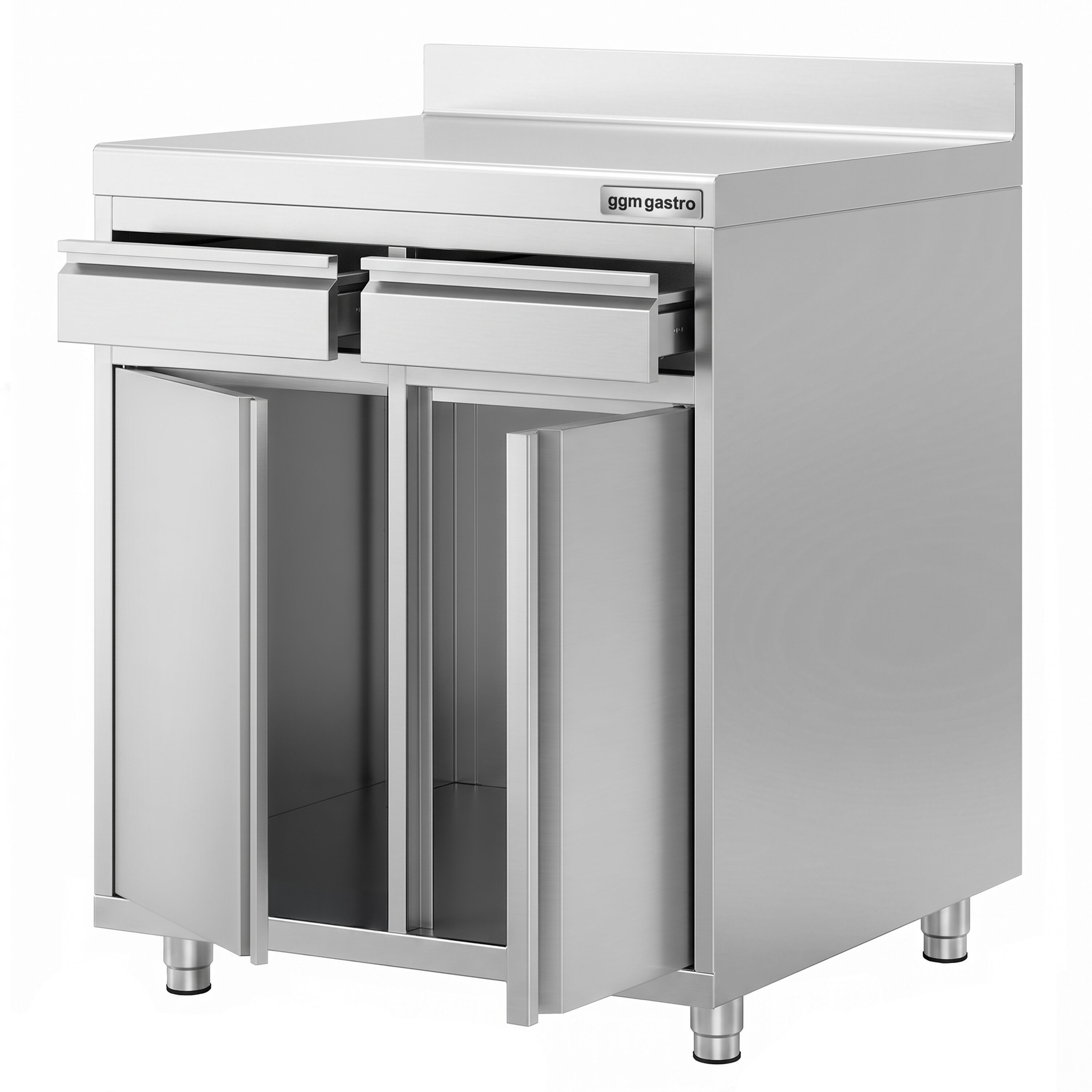 Arbetsskåp – för kaffebryggare – 1000 x 600 mm – med 2 dubbeldörrar, 2 lådor och upphöjd kant