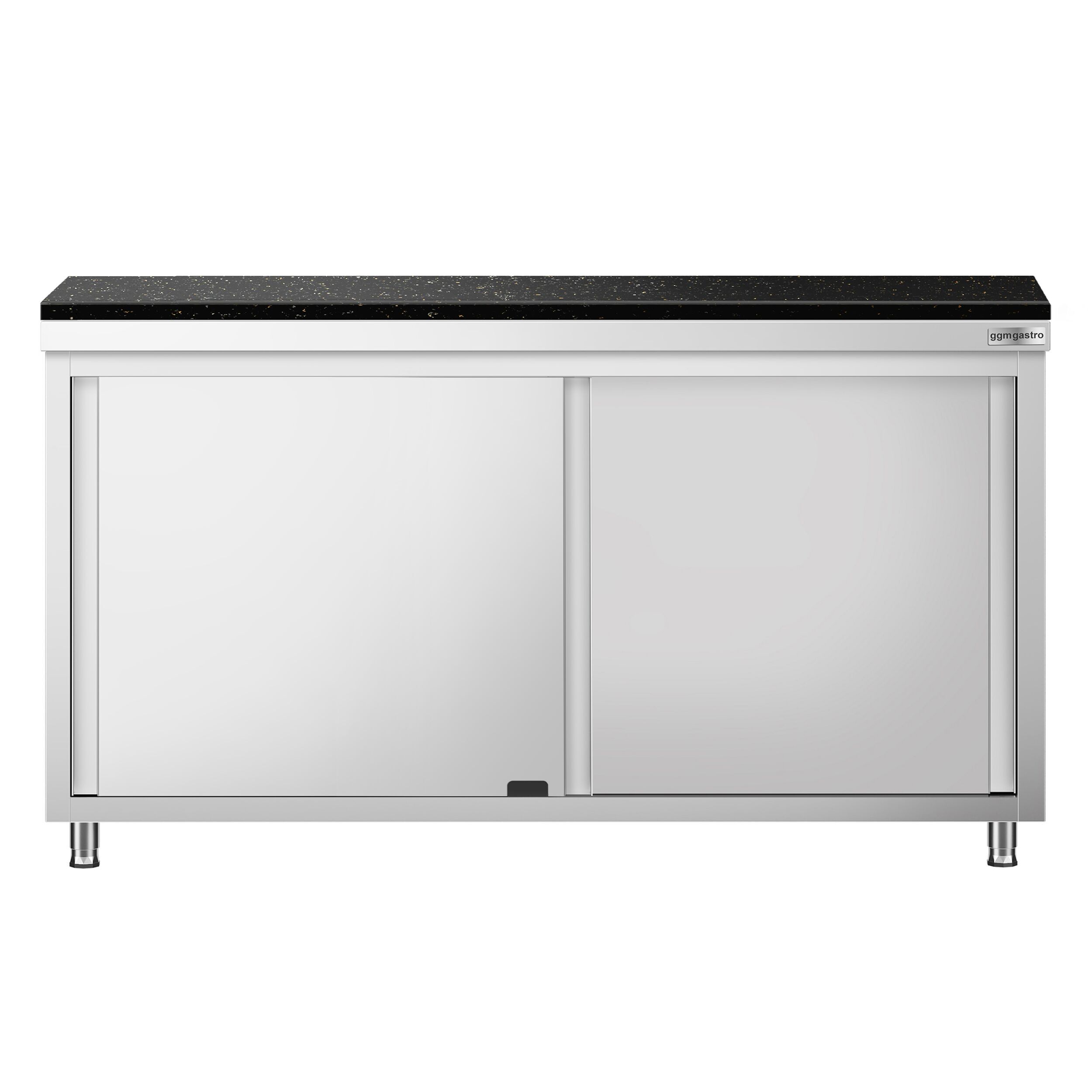 Roestvrijstalen werkkast PREMIUM - 1600 x 600 mm - met doorgeefluik - incl. granieten werkblad