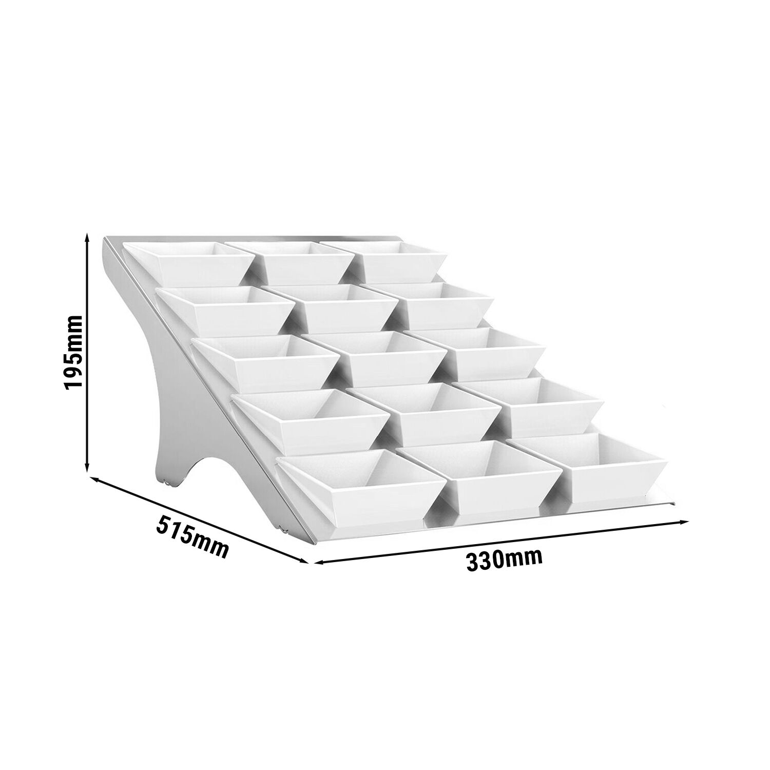 Présentoir buffet / étagère - chromé - incl. 15 bols en mélamine - rectangulaires