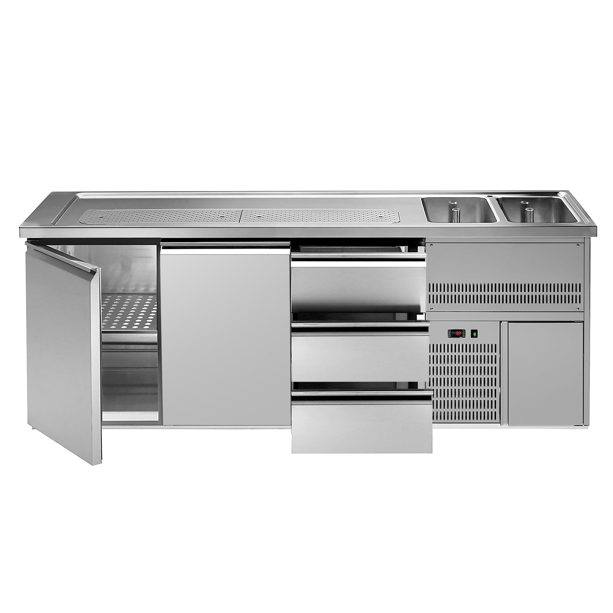 Comptoir de bar réfrigéré Premium PLUS - 2500x700mm - 2 portes & 3 tiroirs