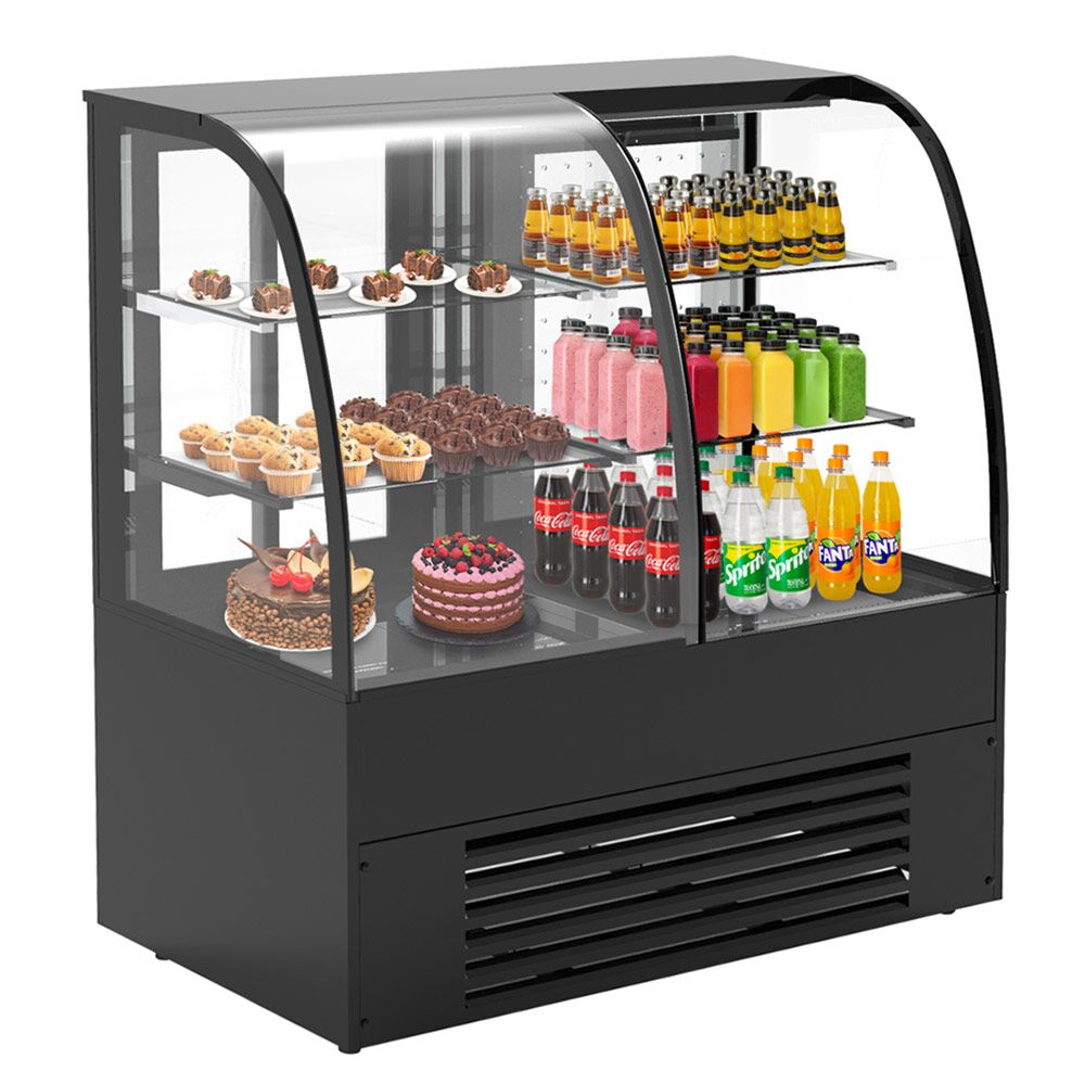 Vitrine à pâtisserie réfrigérée Comptoir à pâtisseries Self-Service - 1400mm - Double vitrage - avec 2 étagères en verre