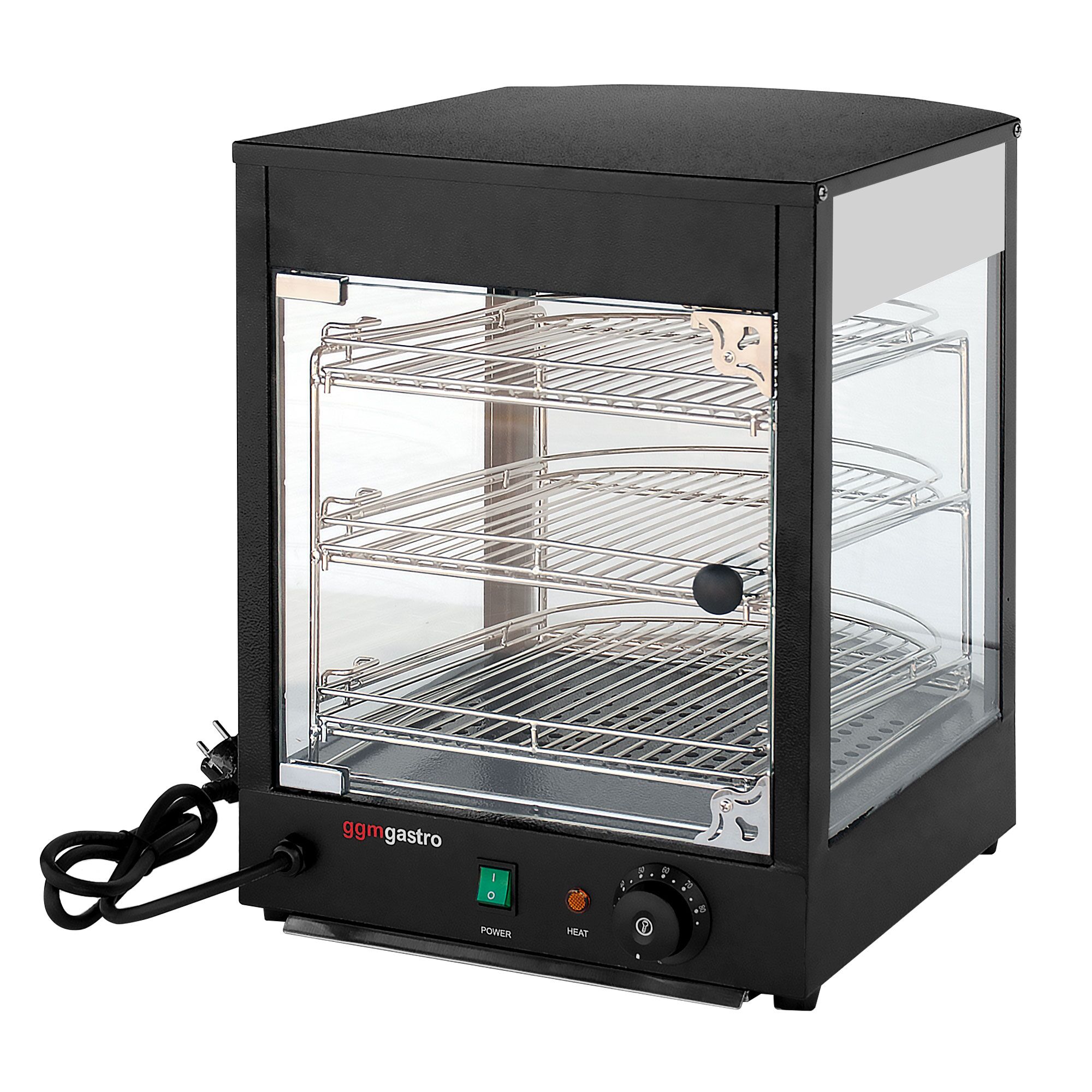 Warmhaltevitrine - 355mm - 800 Watt - 3 Ablagen - Schwarz