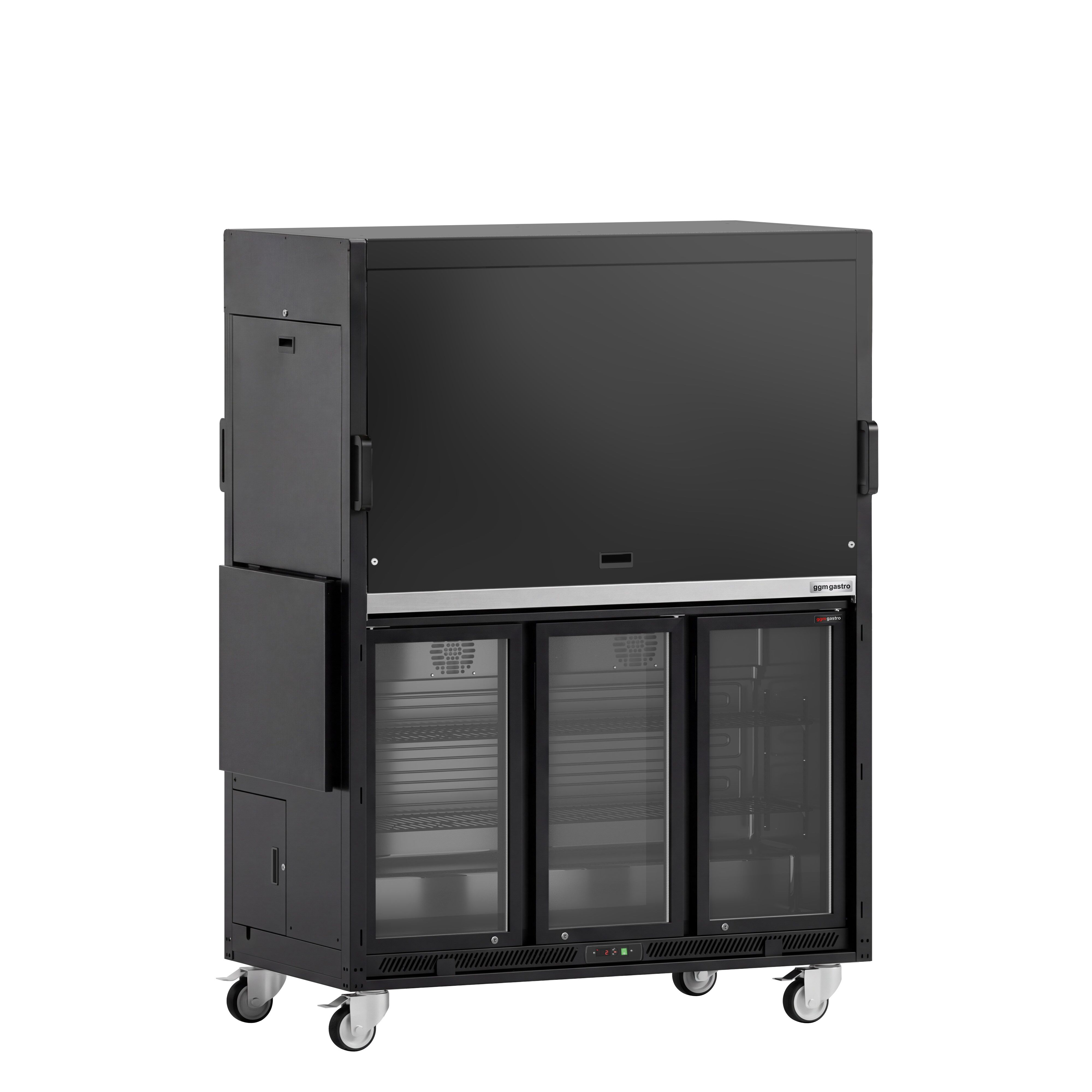 Station de cocktail mobile – avec réfrigérateur de bar, plan de travail, porte-verres et éclairage LED – rabattable