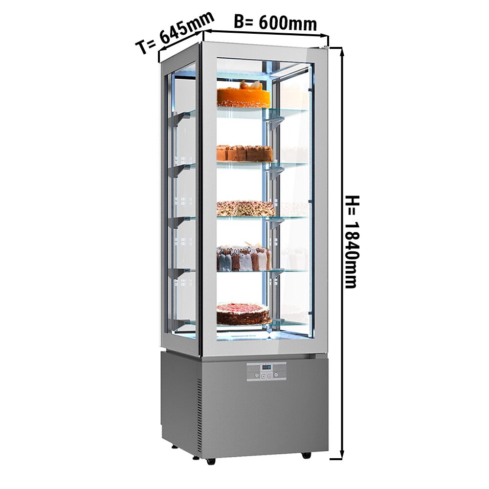 4-Sided Glass Display Fridge - 324L - 600mm - Double glazing - with 5 glass shelves - 1 glass door
