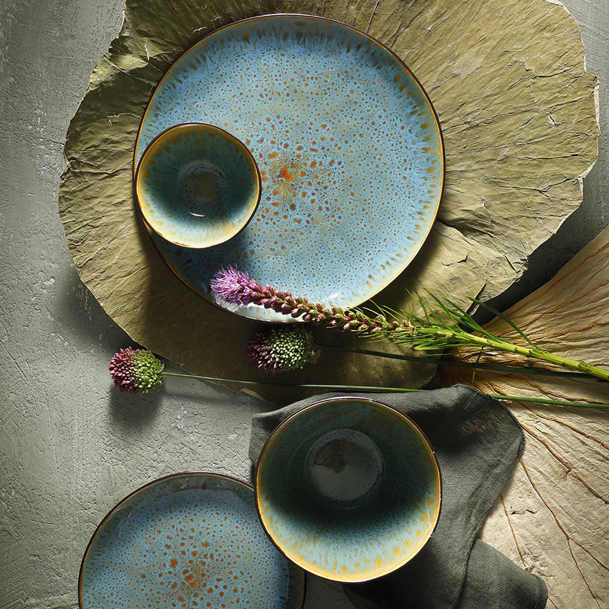 (4 pièces) LOTUS - Assiette à pâtes - Ø 210 mm - Turquoise/ Noir