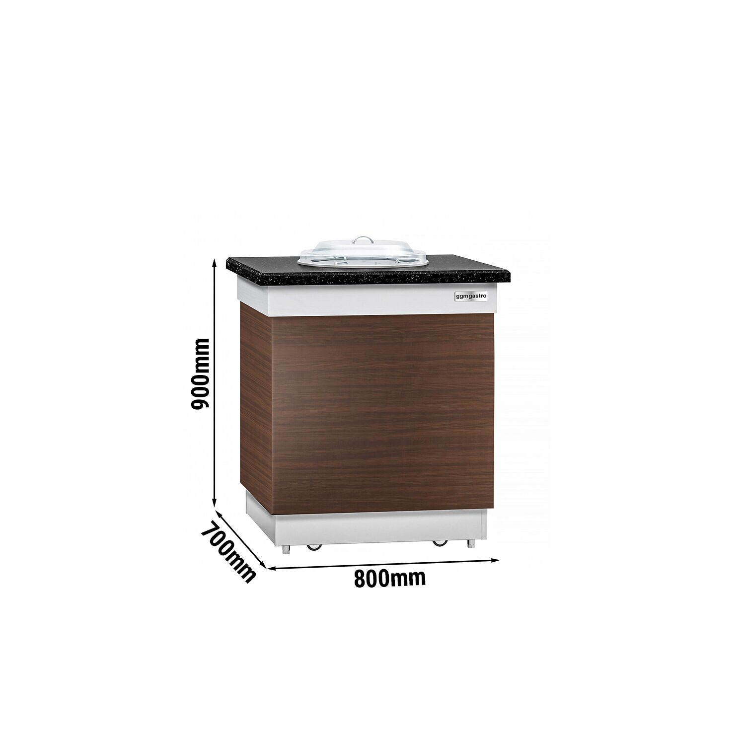 Distributeur d’Assiettes DUBLIN - Chauffé - 1 kW - 700 mm - avec Roulettes - 50 Assiettes - Plan de Travail en Granit Noir