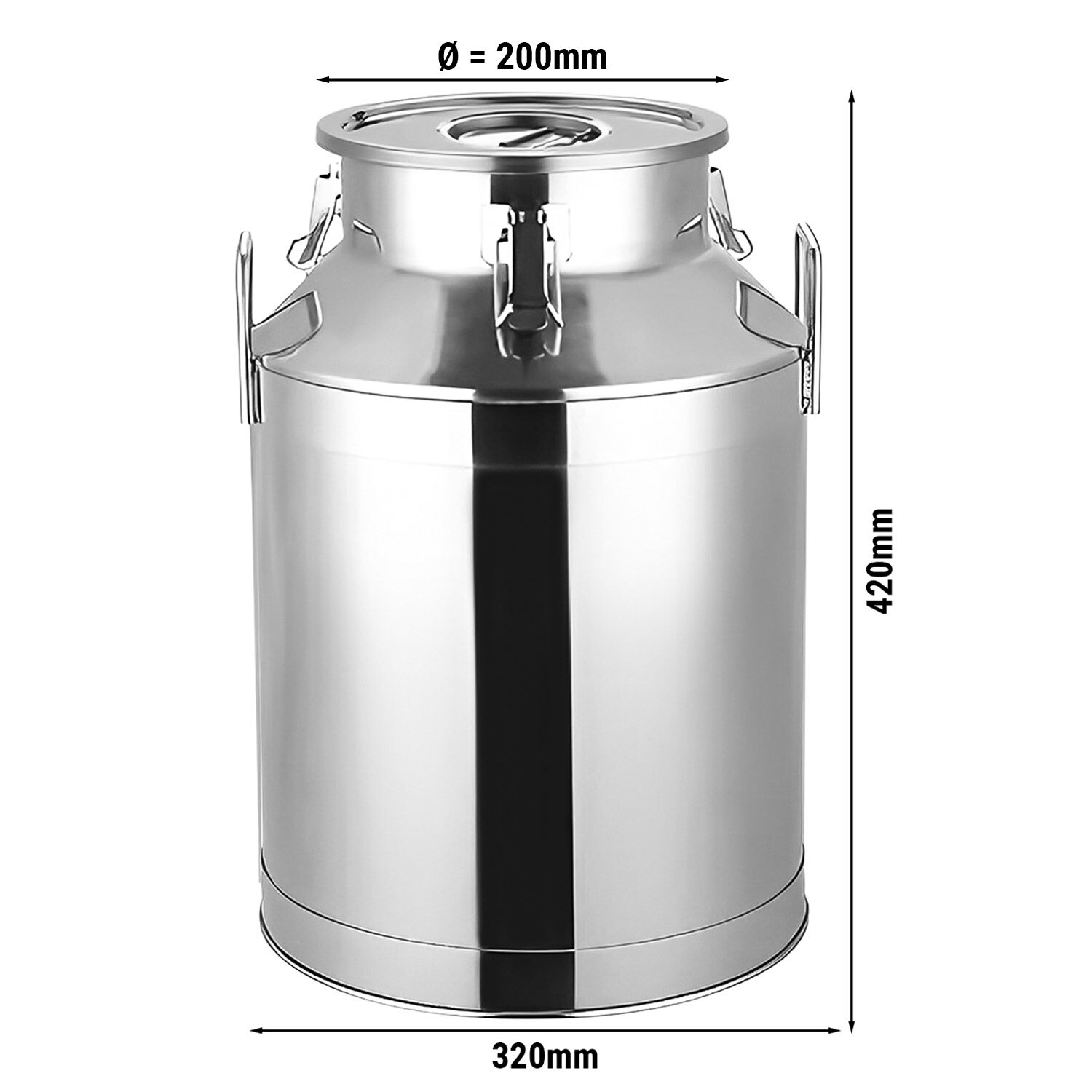 Mjölkkanna med lock - 25 l - Rostfritt stål - Ø320 mm, öppning Ø200 mm, höjd 420 mm