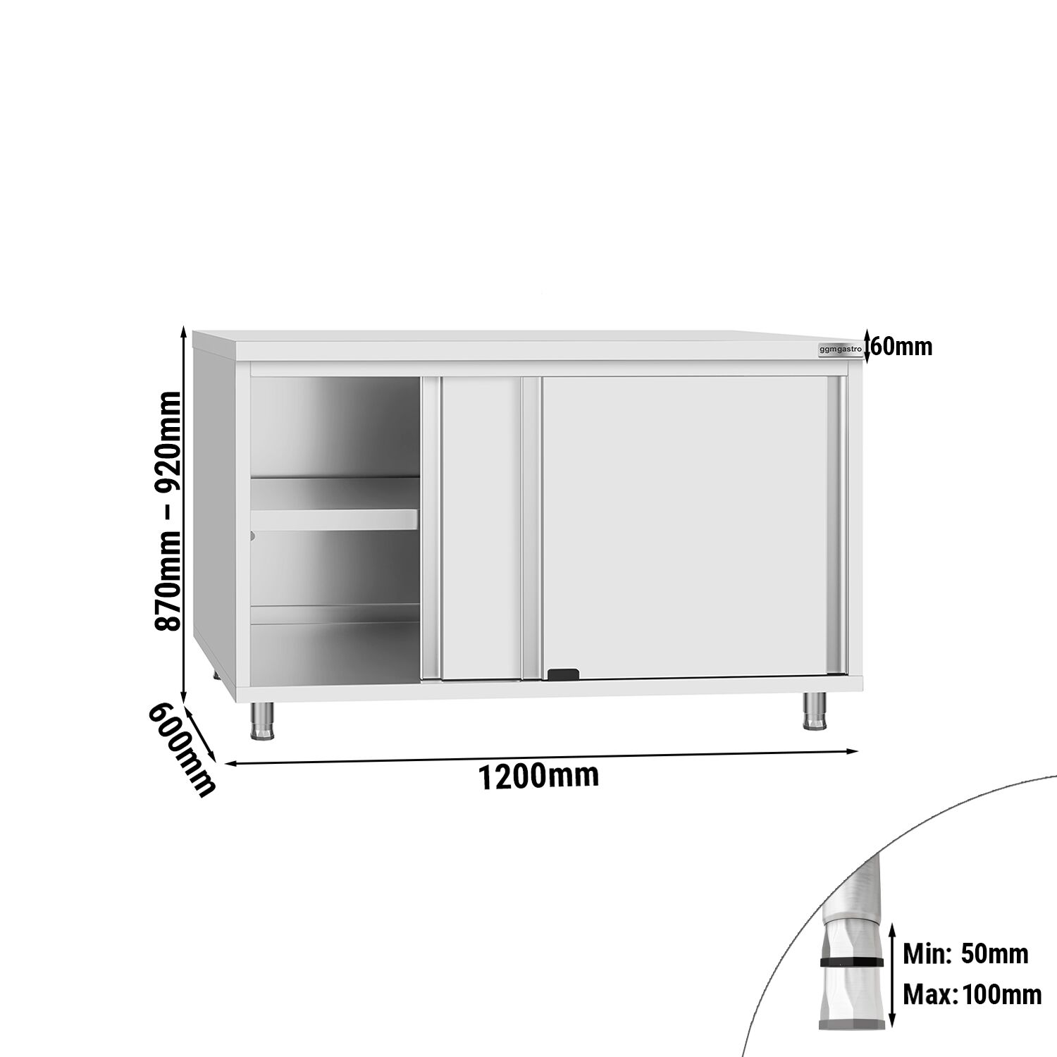 Table armoire en acier inoxydable ECO - 1200x600mm - avec portes coulissantes