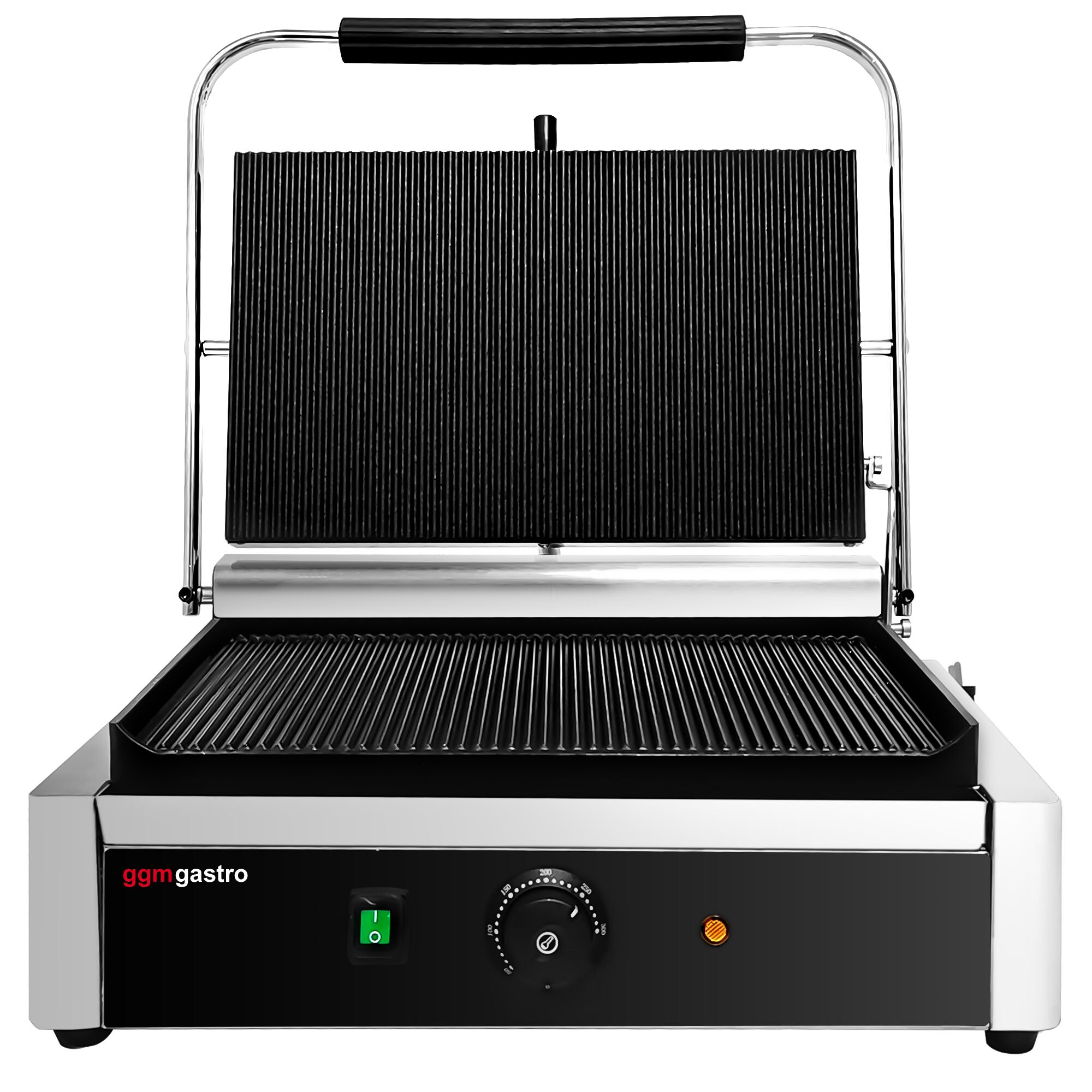 Presse à Panini / Gril de contact - 2,6kW -  Plaques rainurées - Surface de cuisson : 400x225mm