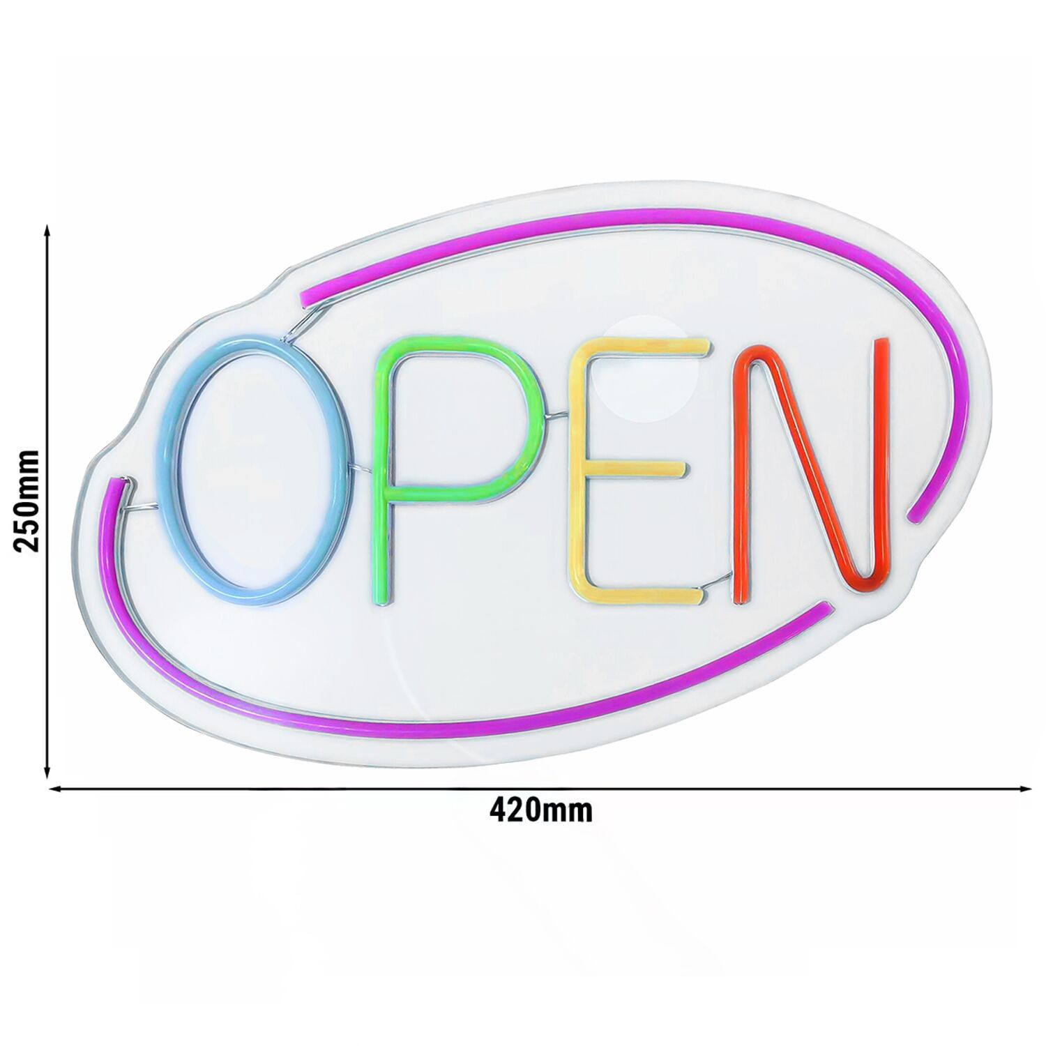 LED illuminated sign - OPEN - dimmable - Magenta/Multi-colour - 420x250mm
