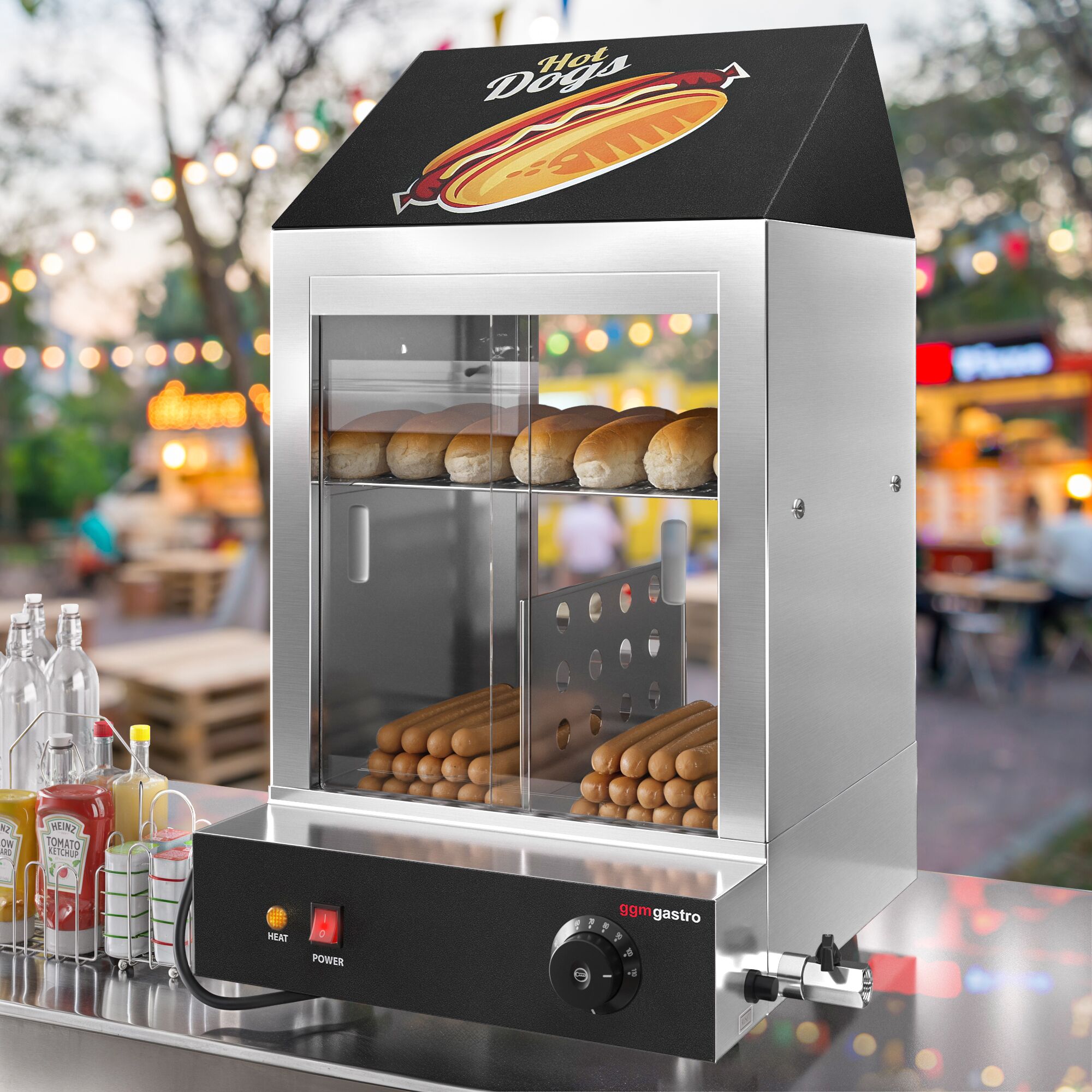 Parownik / witryna grzewcza do hot dogów 1,2 kW – 2 poziomy