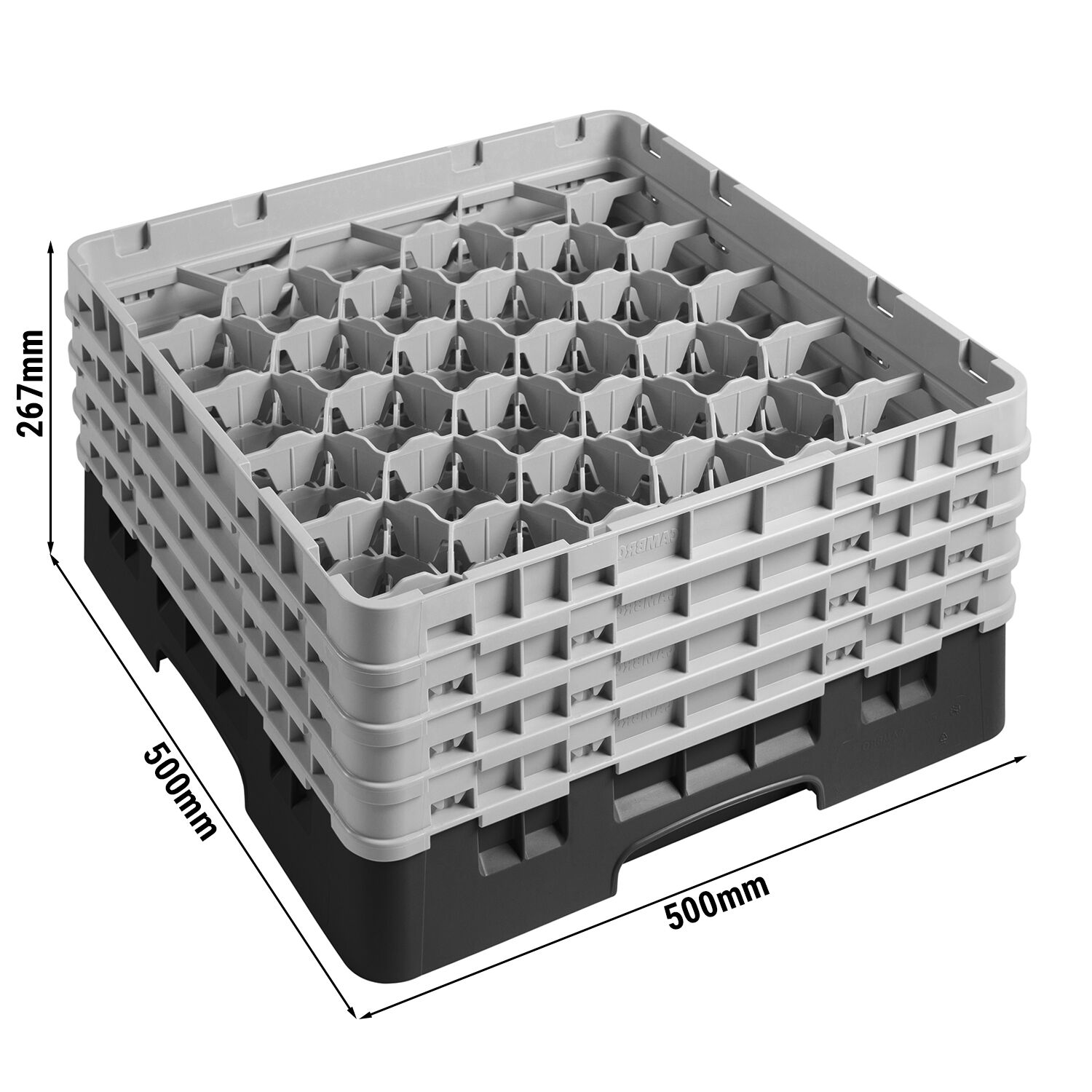 CAMBRO | CAMRACK® - Panier à verres 1/1 - 30 compartiments - avec 4 extensions - 500x500mm - Noir