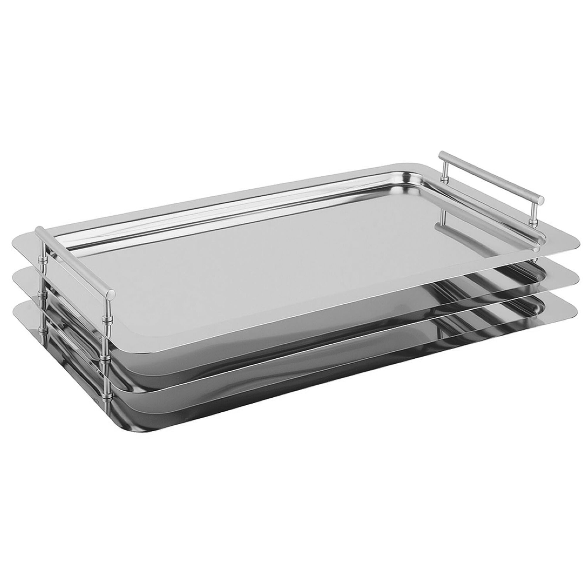 (6 Stück) System Tablett - Edelstahl - GN 1/1 - Höhe: 48mm - mit Griffen