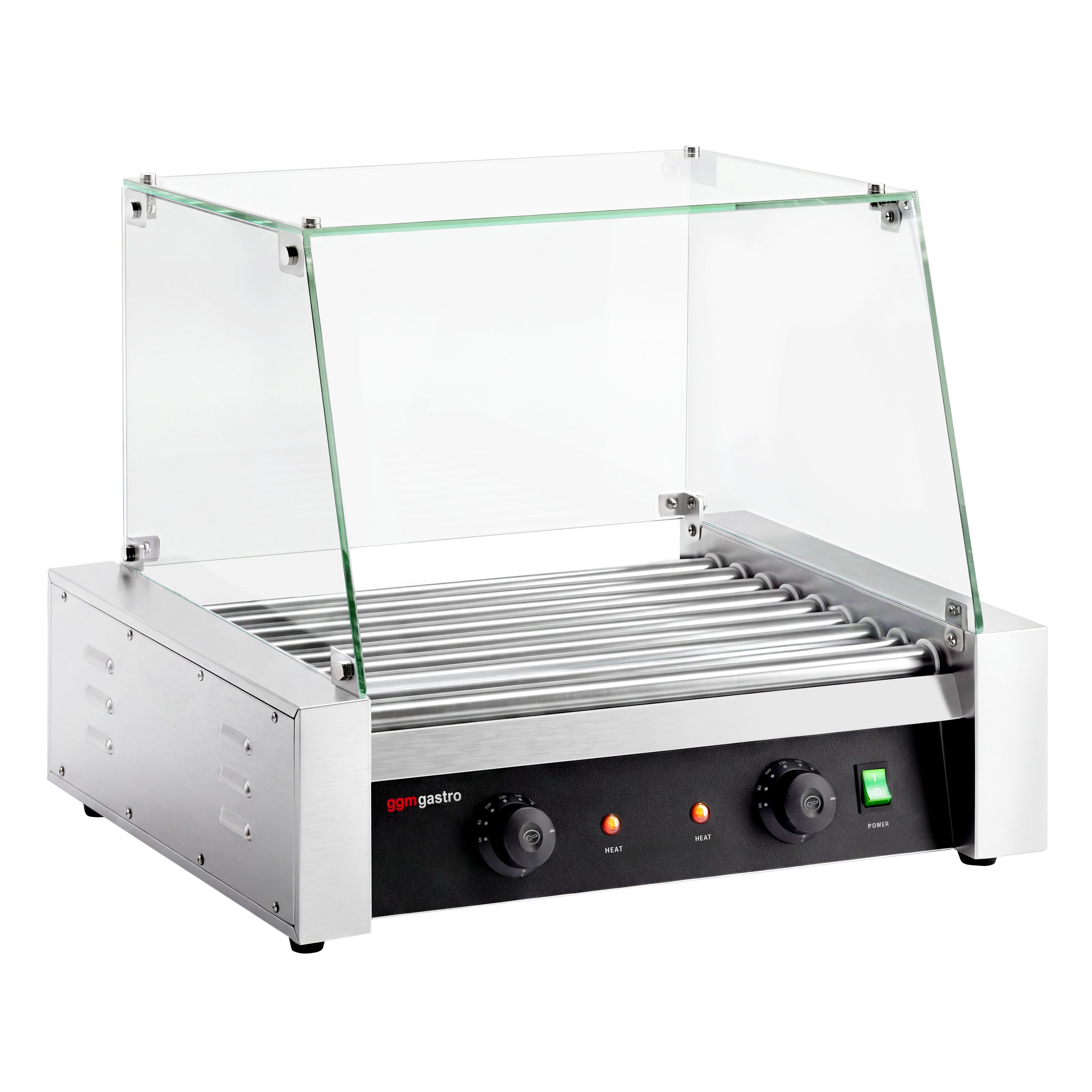 Commercial Hot Dog Roller Grill - 9 Rollers - with Glass Cover