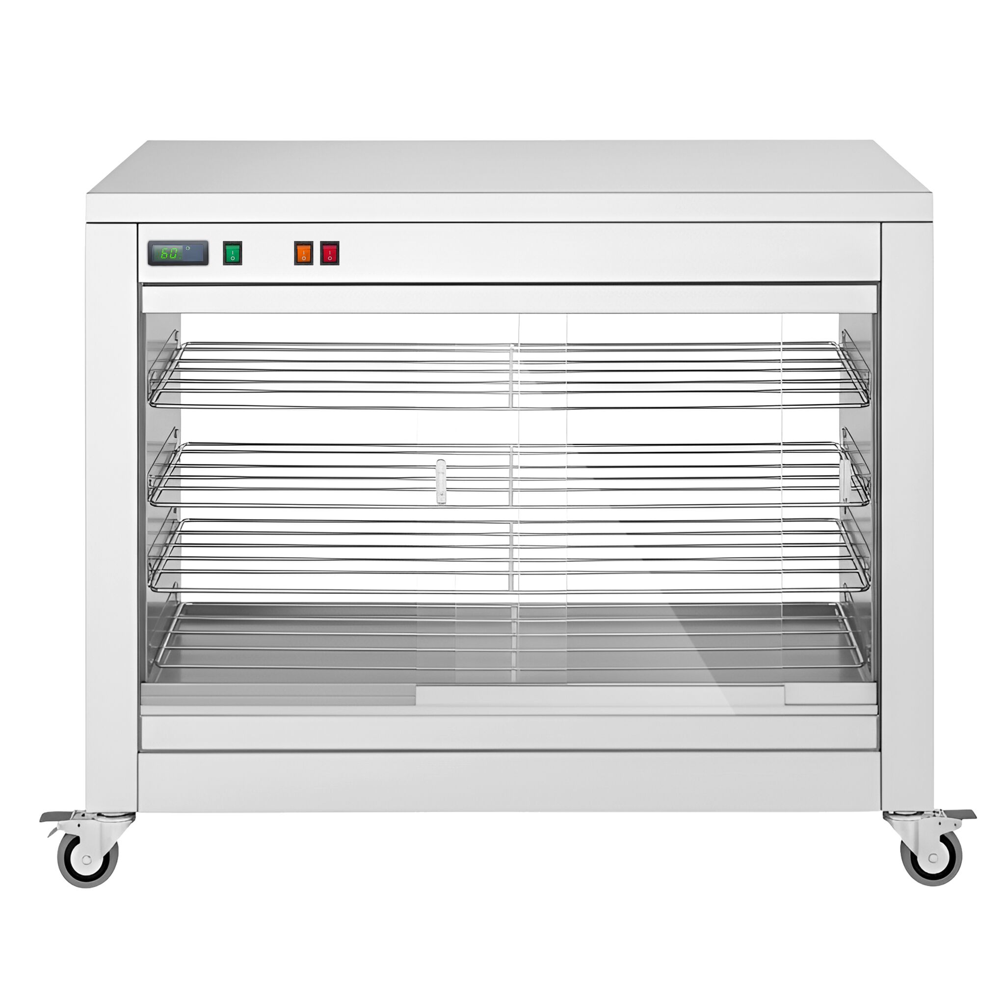 Vitrine chauffante professionnelle - portes arrière coulissantes - arrière vitré - 2kW - 4 étagères - 1098x480x840mm