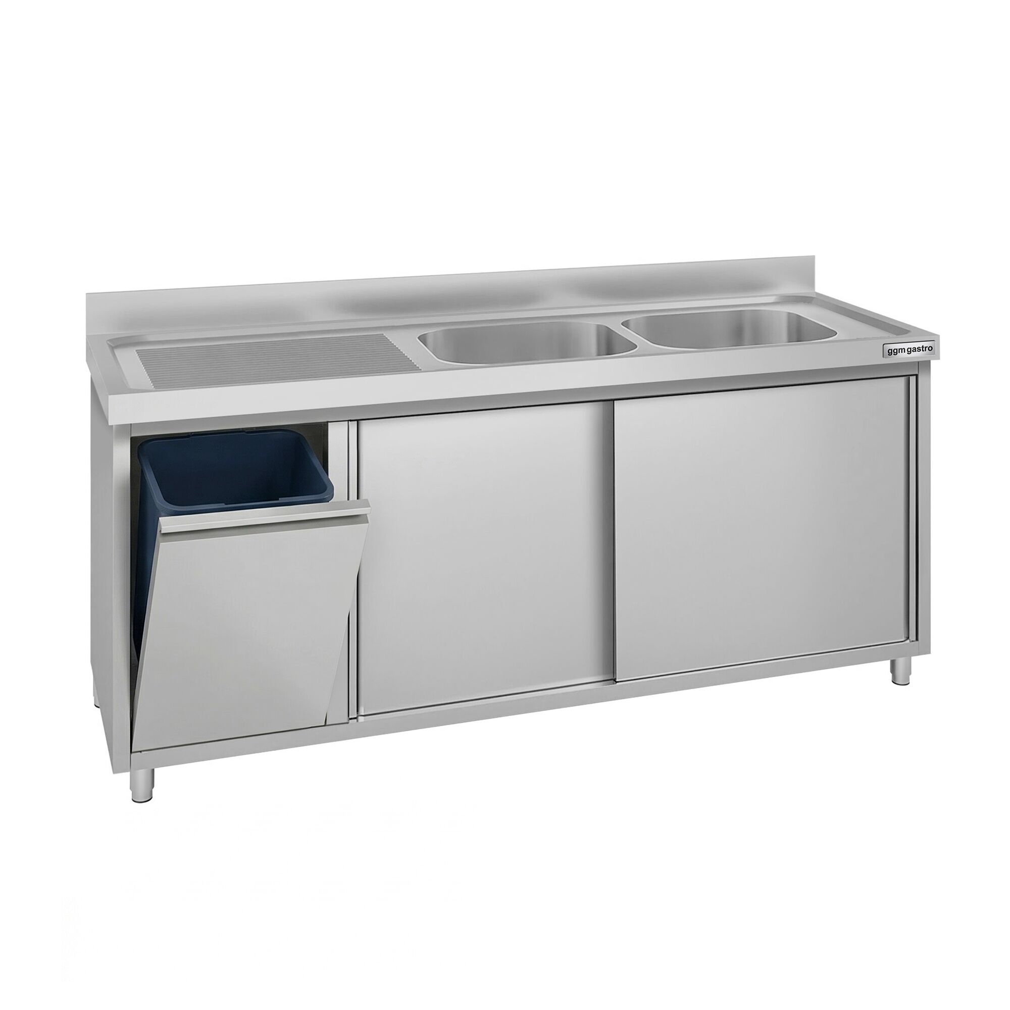 Meuble évier ECO - 1800 x 600 mm - avec poubelle & 2 bacs à droite