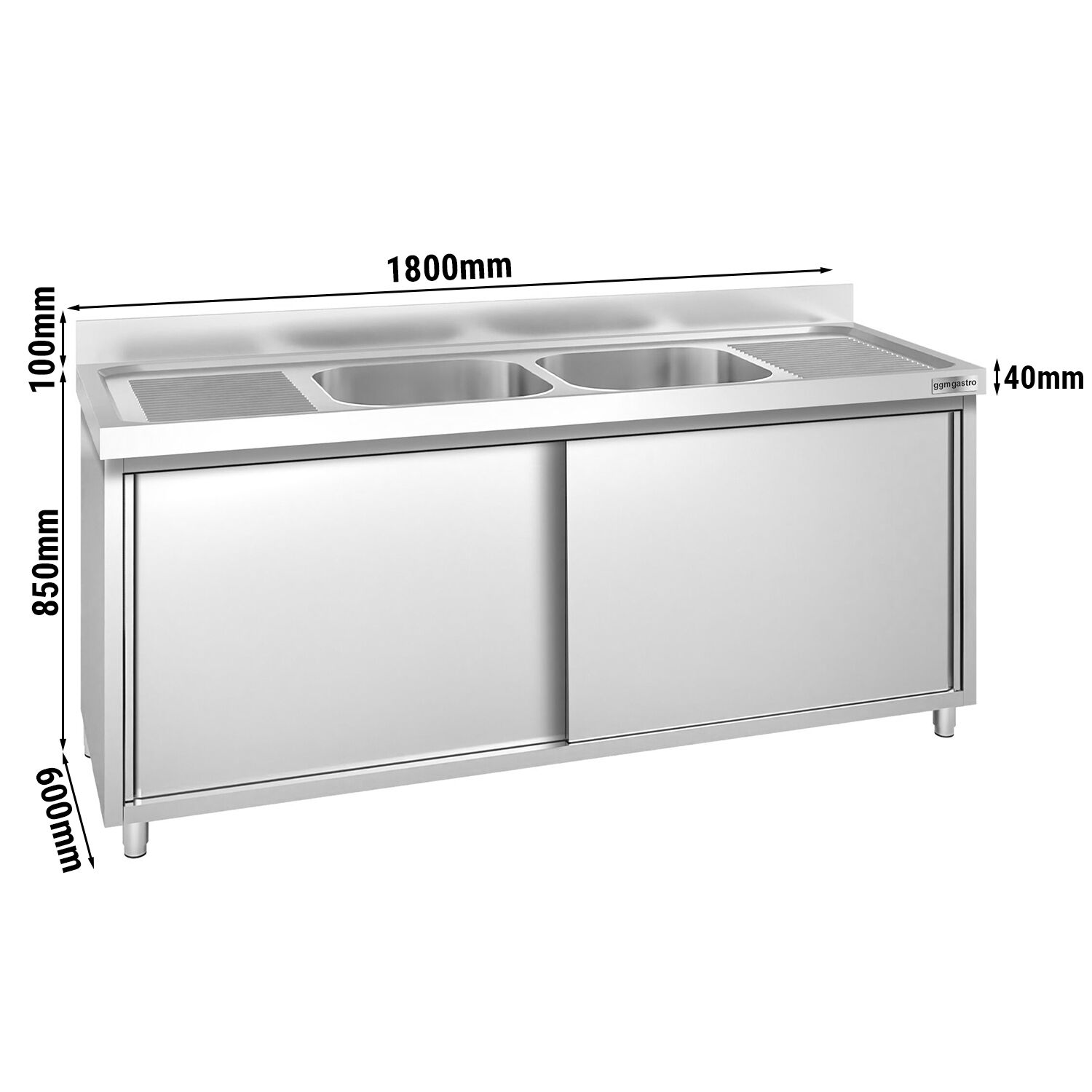 Plonge PREMIUM - 1800x600mm - avec 2 bacs