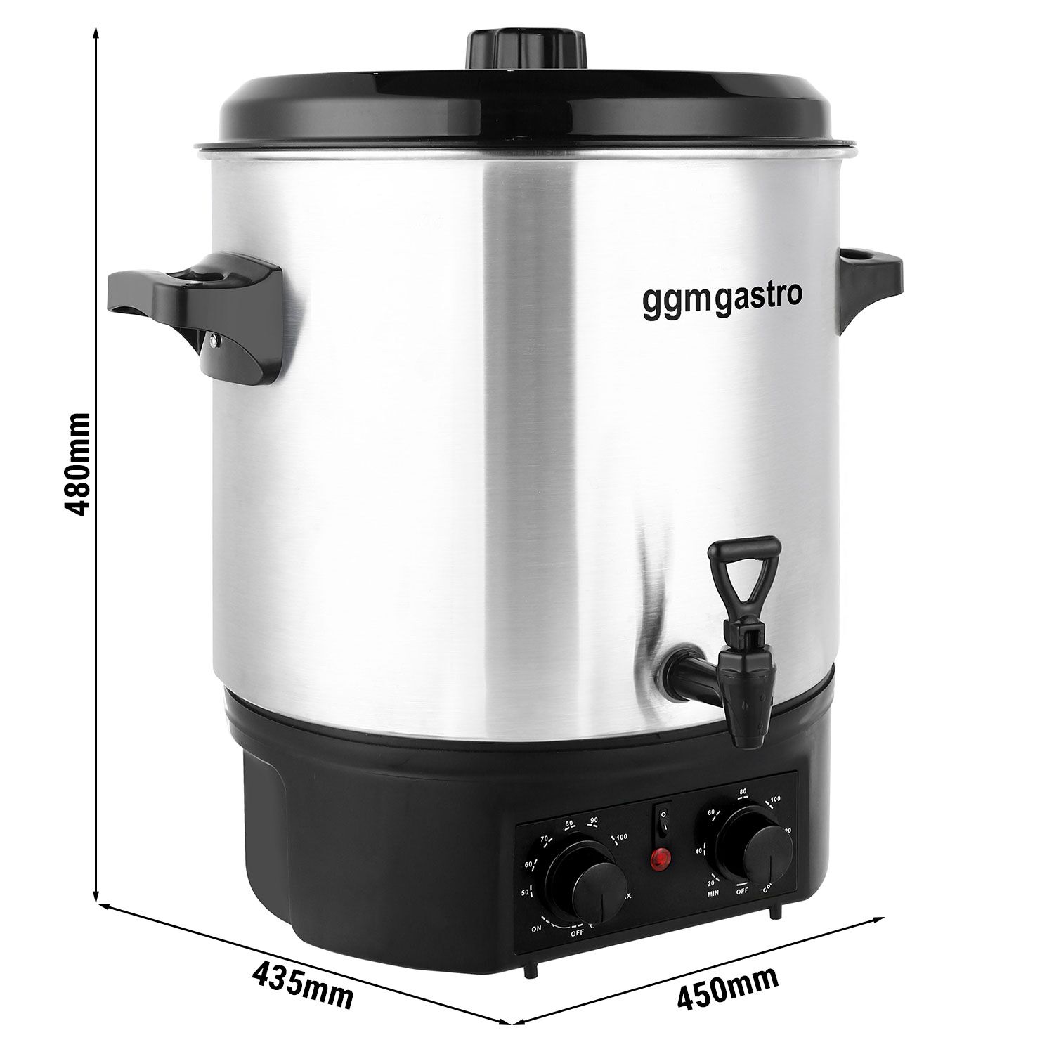 Distributeur de boissons chaudes professionnel - 27L - 2kW - Réglage de température en continu 30–110°C - Acier inoxydable - avec robinet de vidange et Minuteur numérique