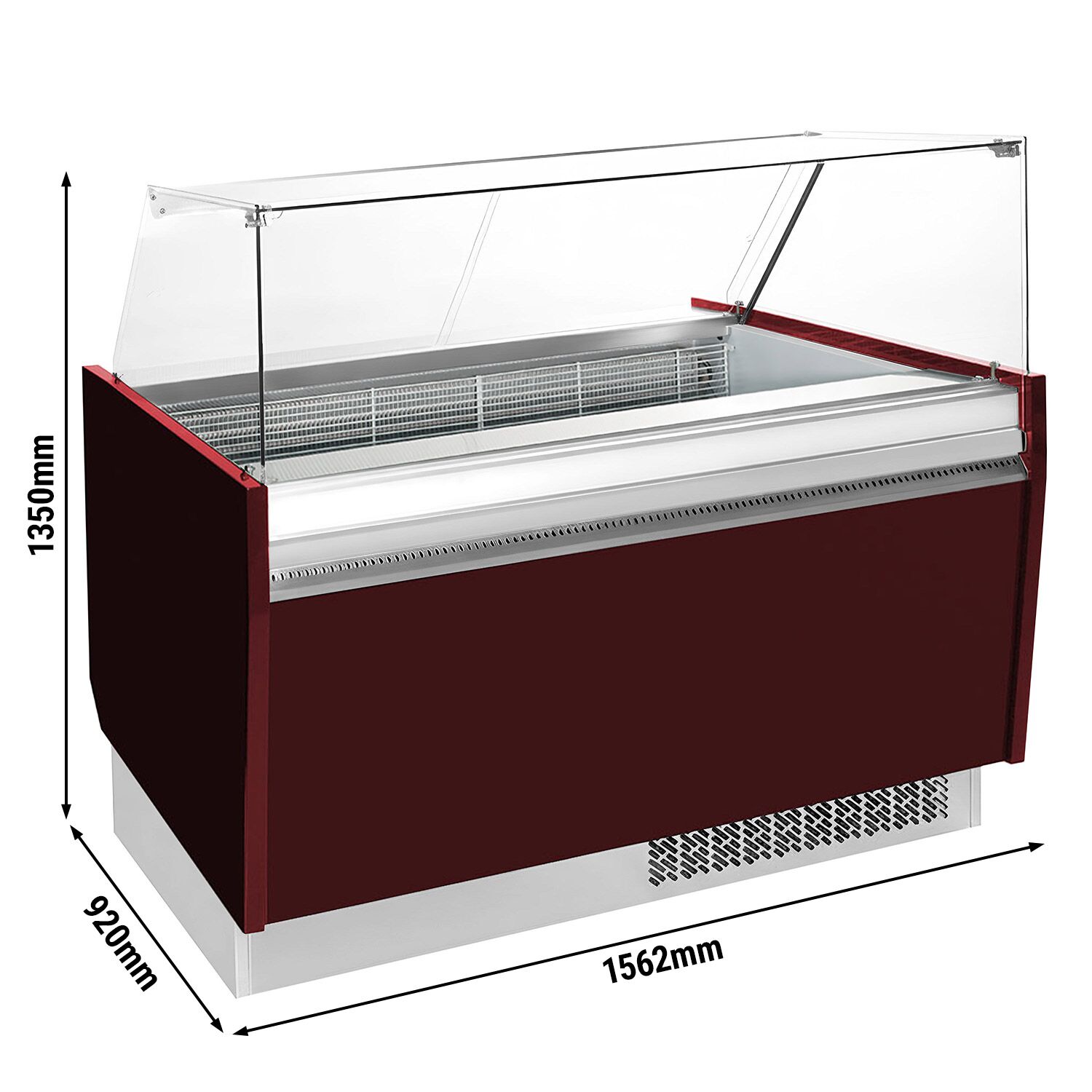 Vitrine à glace LIAM – 1560 mm – refroidissement statique – pour 13+13 bacs à glace de 5 litres – Rouge grenat