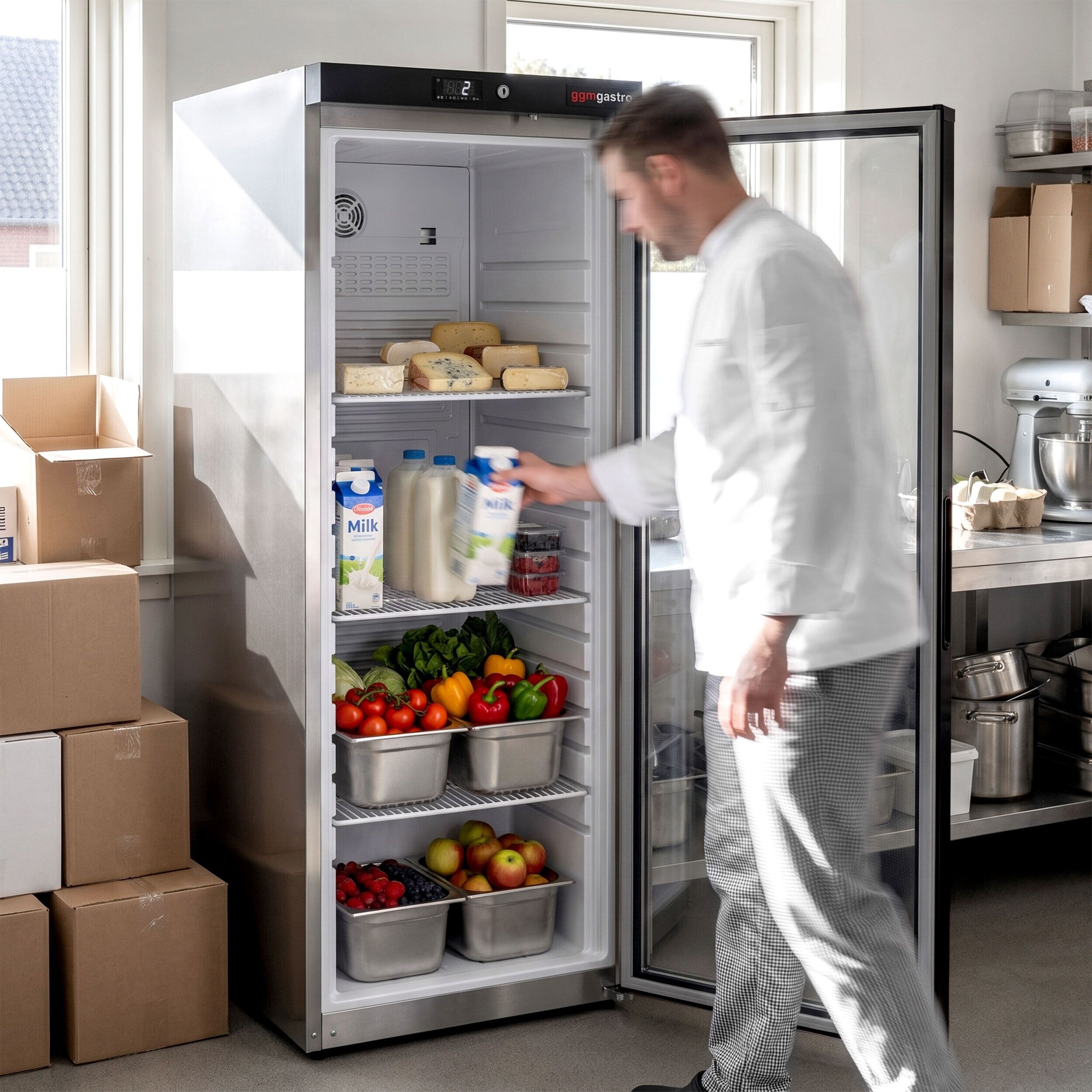 PREMIUM stainless steel storage fridge - 400 litres - with 1 glass door