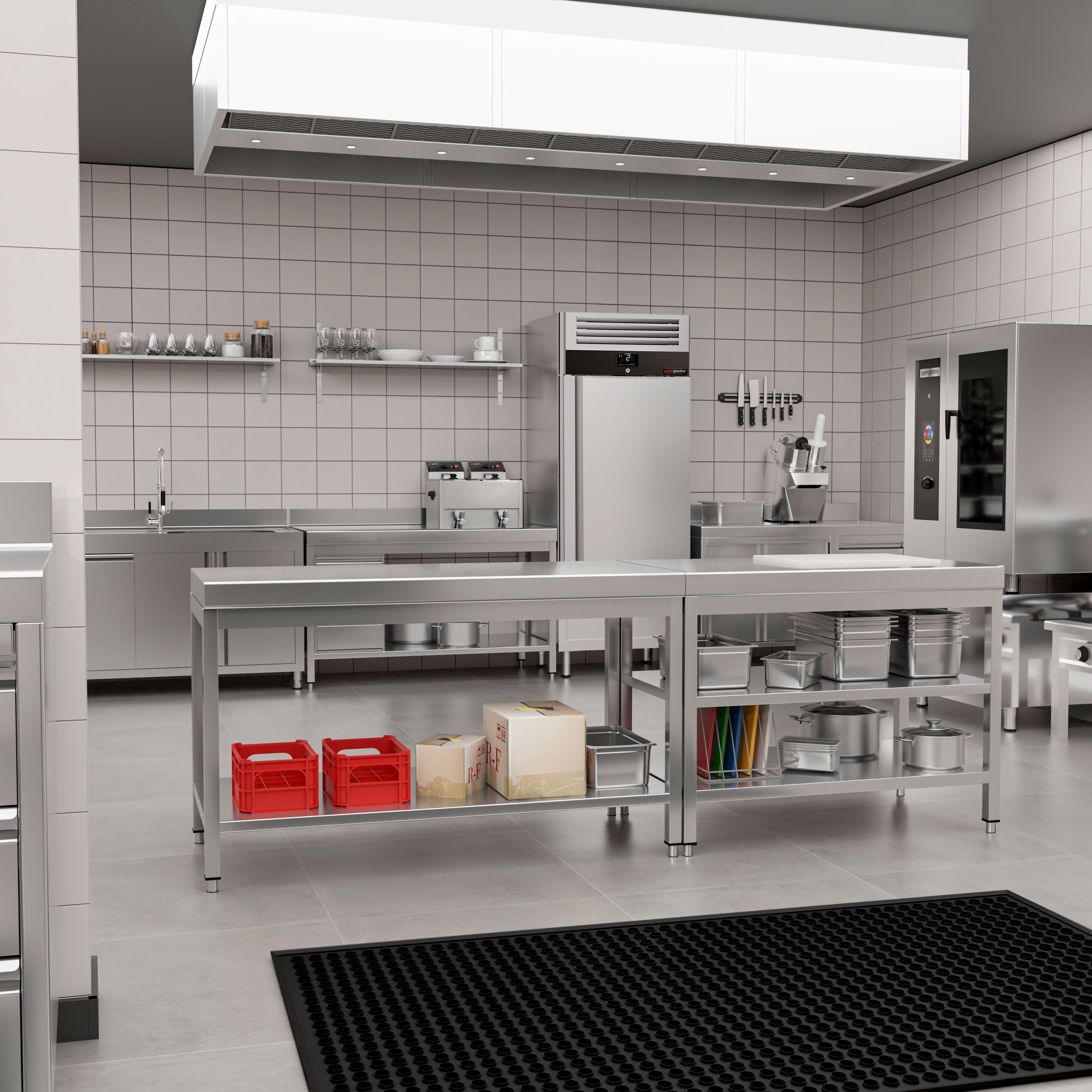 Table de travail inox PREMIUM - 1000 x 700 mm - avec tablette inférieure & Tablette intermédiaire