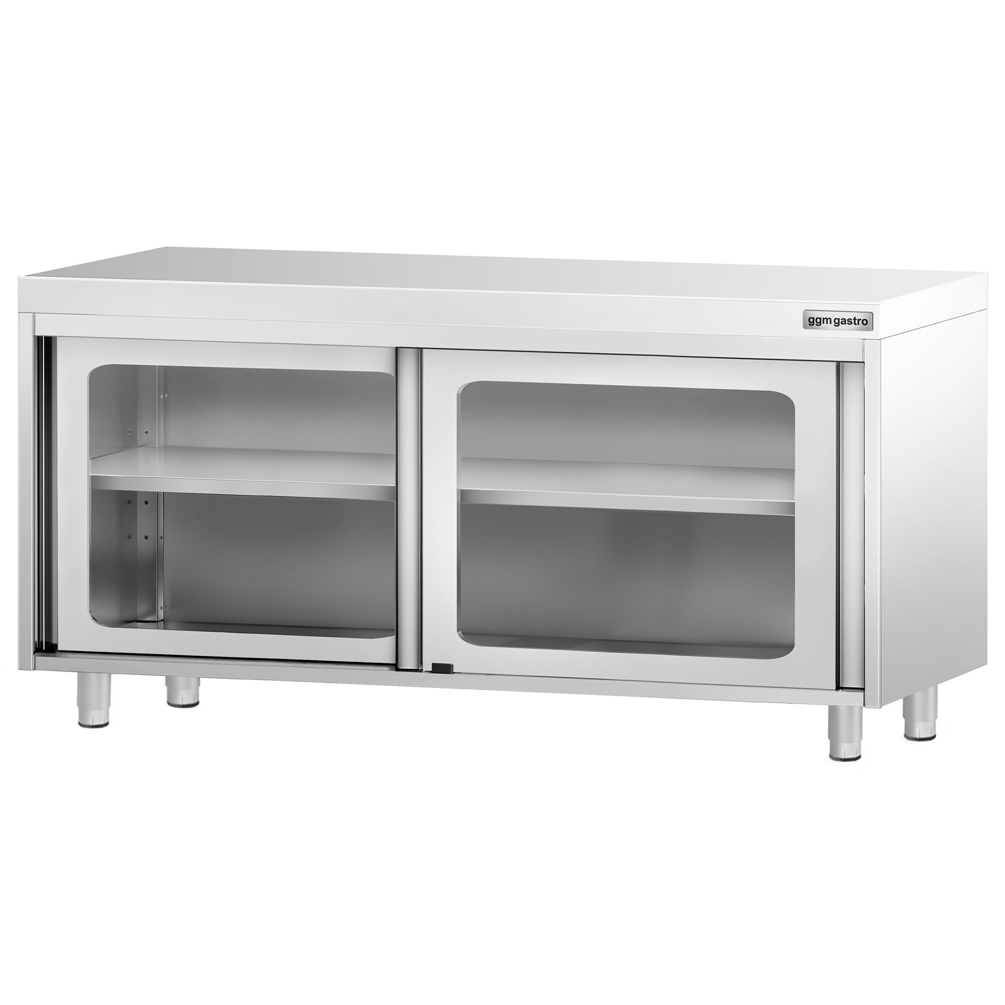 Table armoire en acier inoxydable PREMIUM - 1600x600mm - avec portes coulissantes vitrées