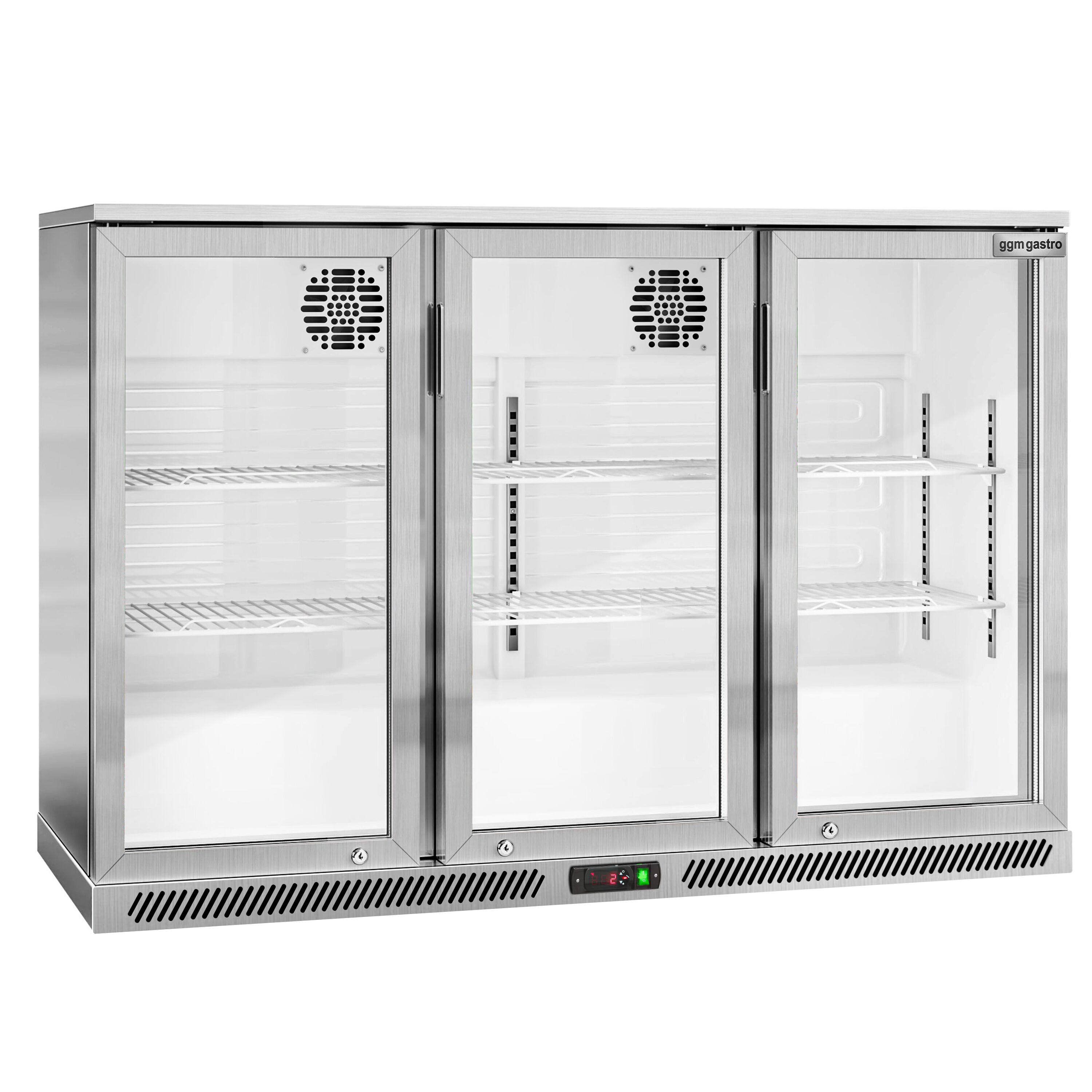 Réfrigérateur de bar – 1350 mm – 320 litres – avec 3 portes vitrées battantes – en inox