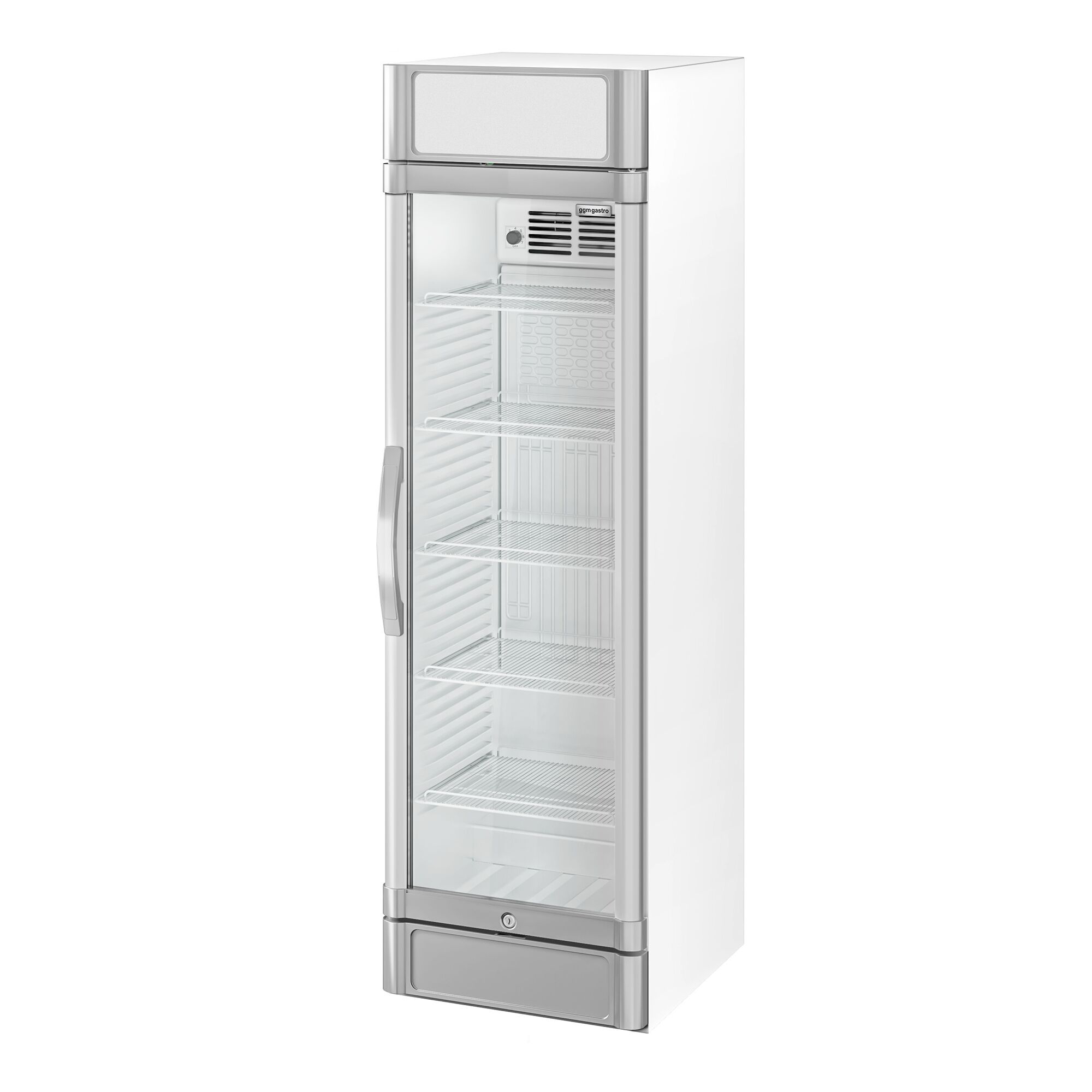 Vitrine réfrigérée à boissons - 595mm - 347 L - 1 porte vitrée - avec caisson lumineux - éclairage LED - affichage digital de la température - Gris - +2 à +10 °C