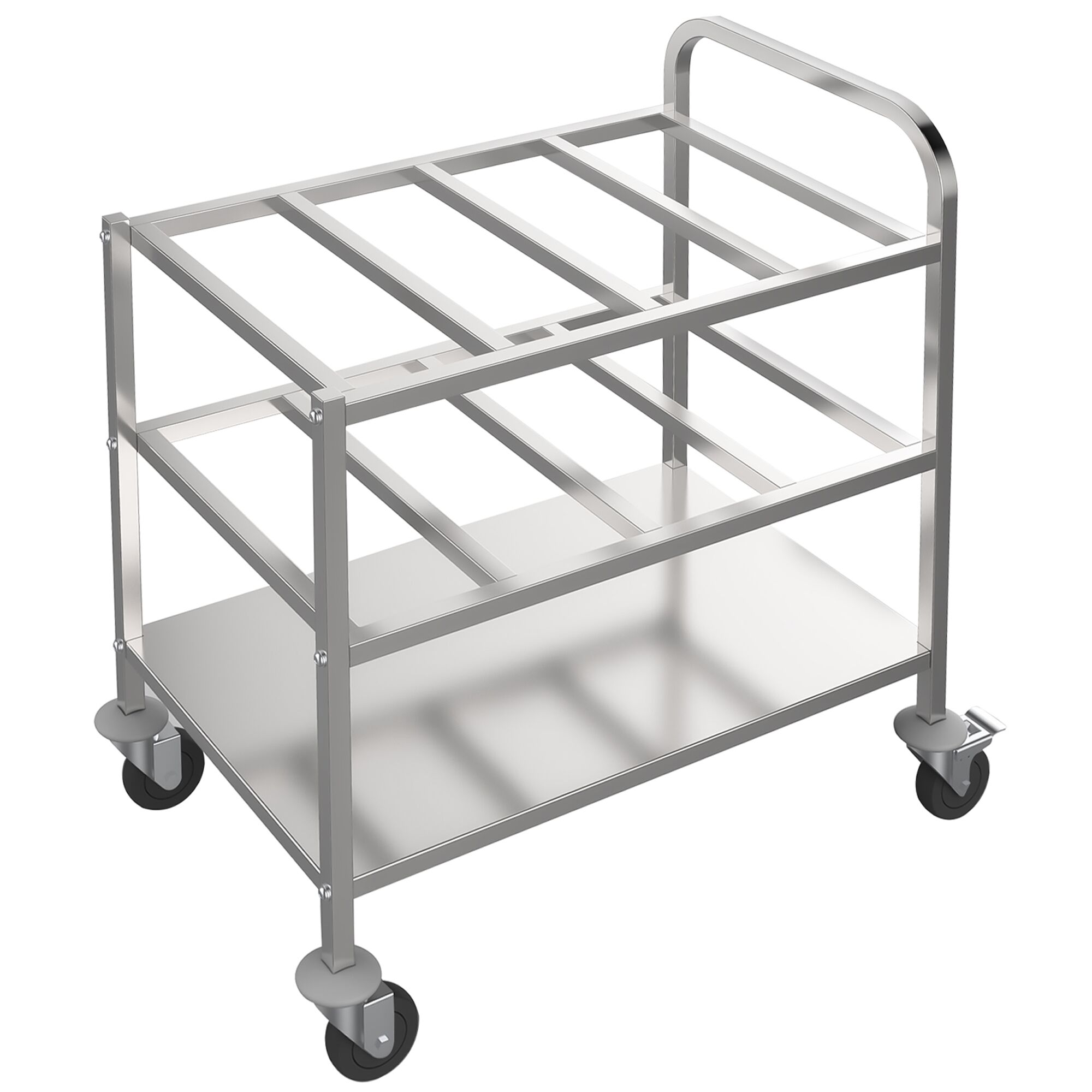 Chariot de service 800 mm – avec 2 surfaces de rangement pour 12 bacs GN 1/6 chacune