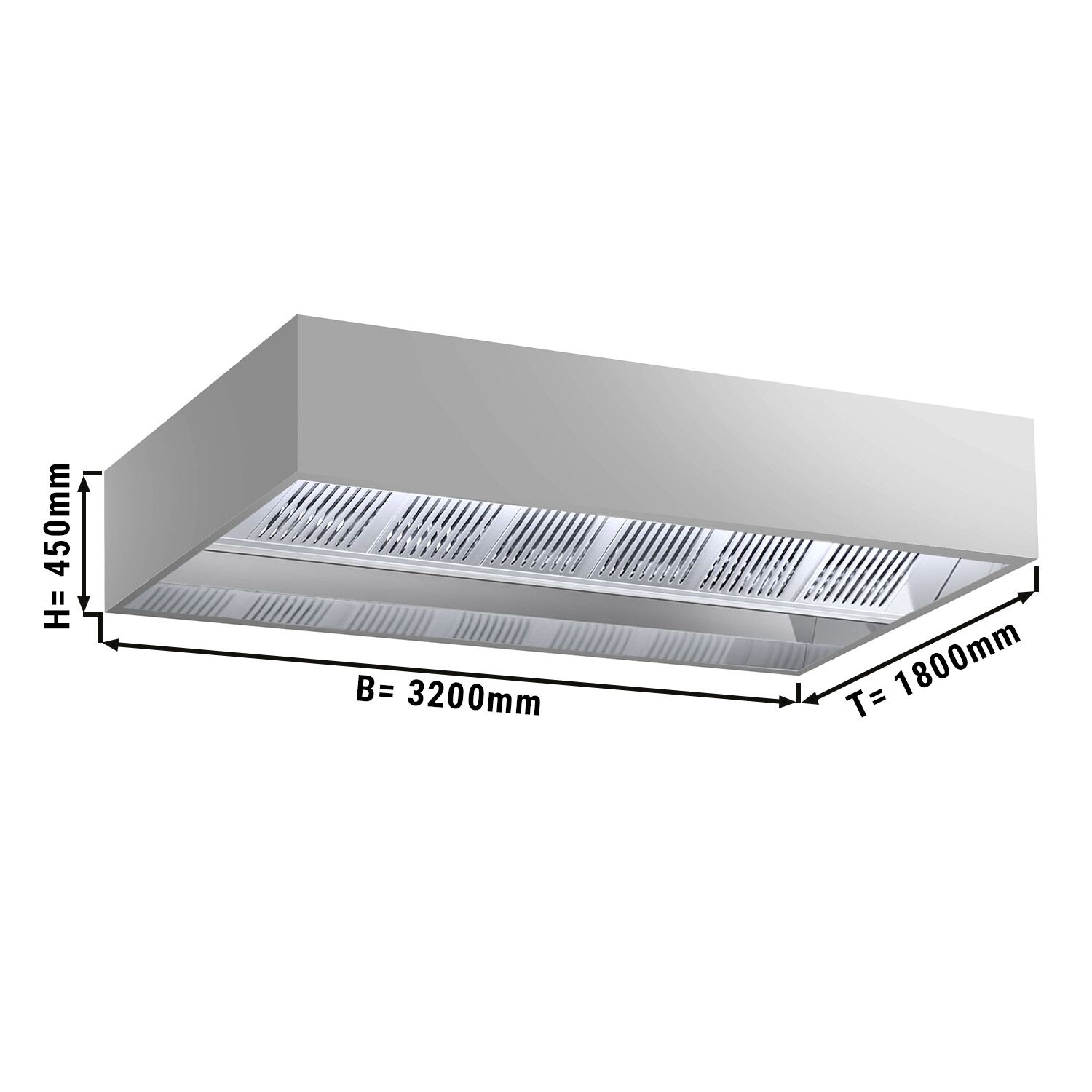 Hotte de plafond à induction - 3200 mm - sans moteur - avec filtre