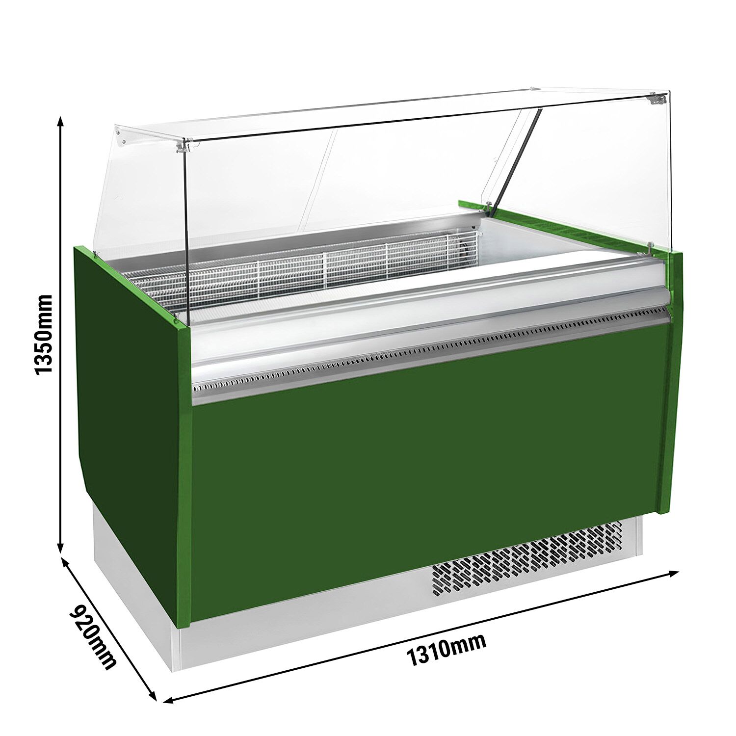 Vetrina Gelato LIAM - 1310mm - Refrigerazione statica - con Illuminazione LED - per 10+10x Vasca da gelato da 5 Litri - con riserva inferiore - Verde