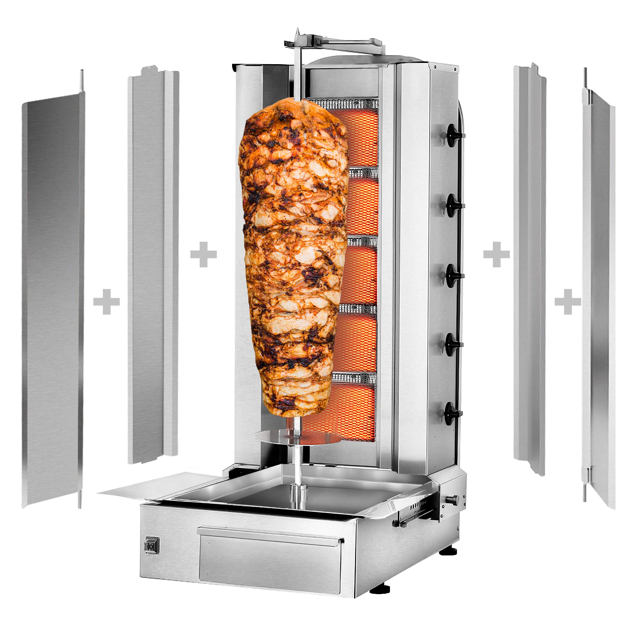 Gas Doner Kebab Grill (Shawarma/Gyros) - 5 Burner - up to 80kg - 16.25kW - incl. 2 splash guards & 2 double doors