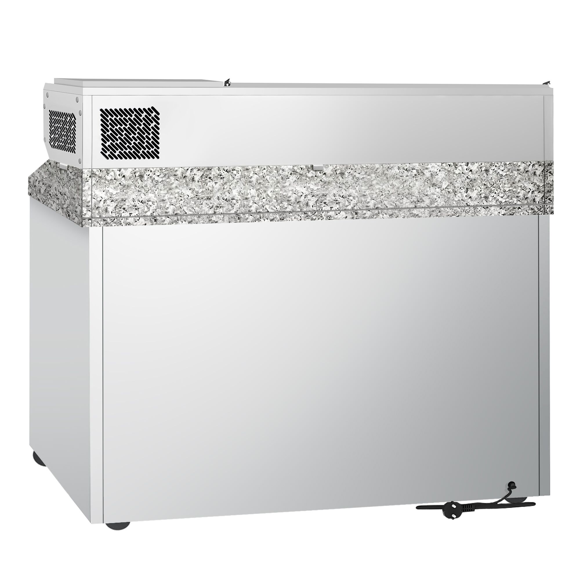 Banco pizza refrigerato ECO - 1400x700mm - con 3 porte in vetro - piano in granito - con vetrina ingredienti refrigerata superiore - 6x GN 1/4