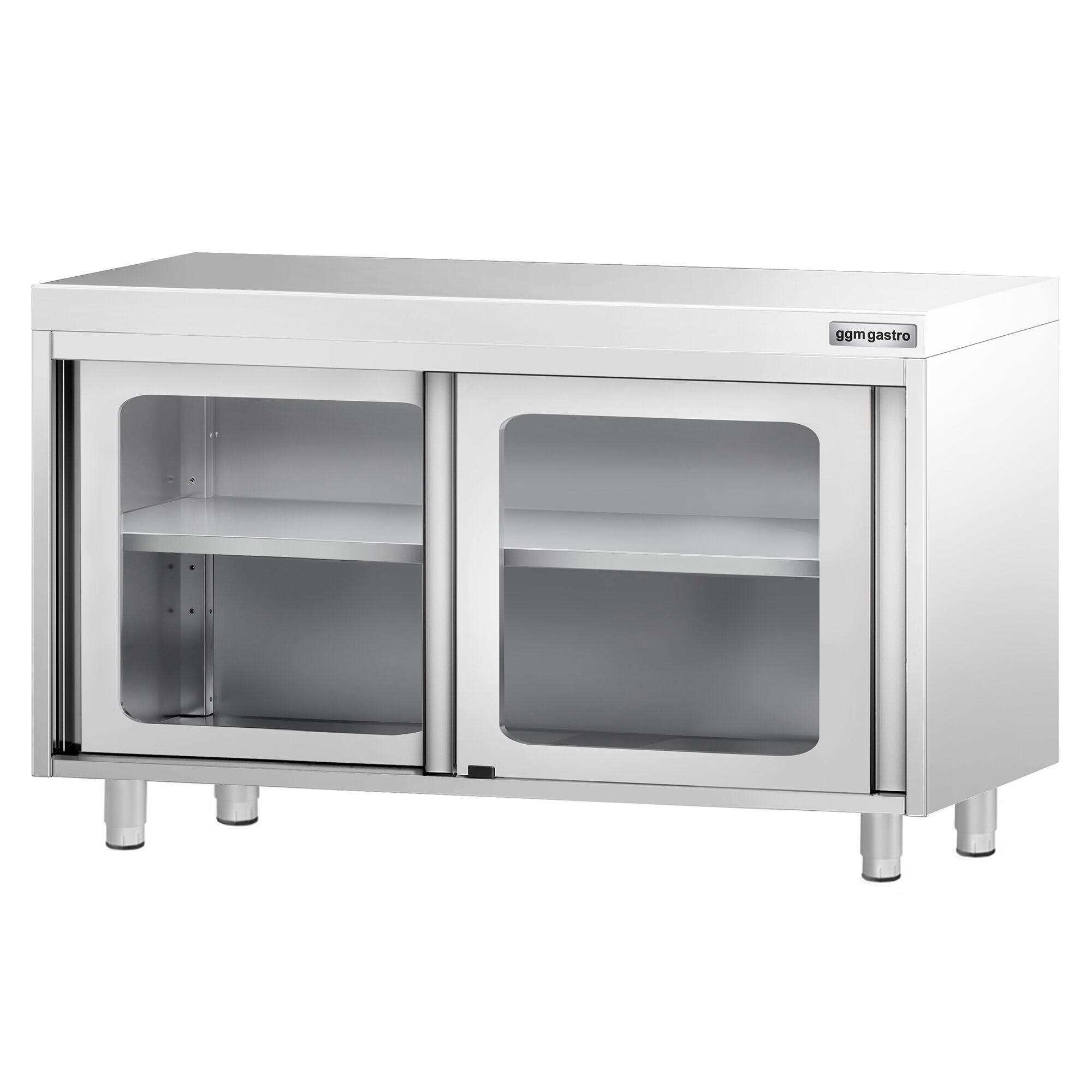 Table armoire en acier inoxydable PREMIUM - 1200x700mm - avec portes coulissantes vitrées