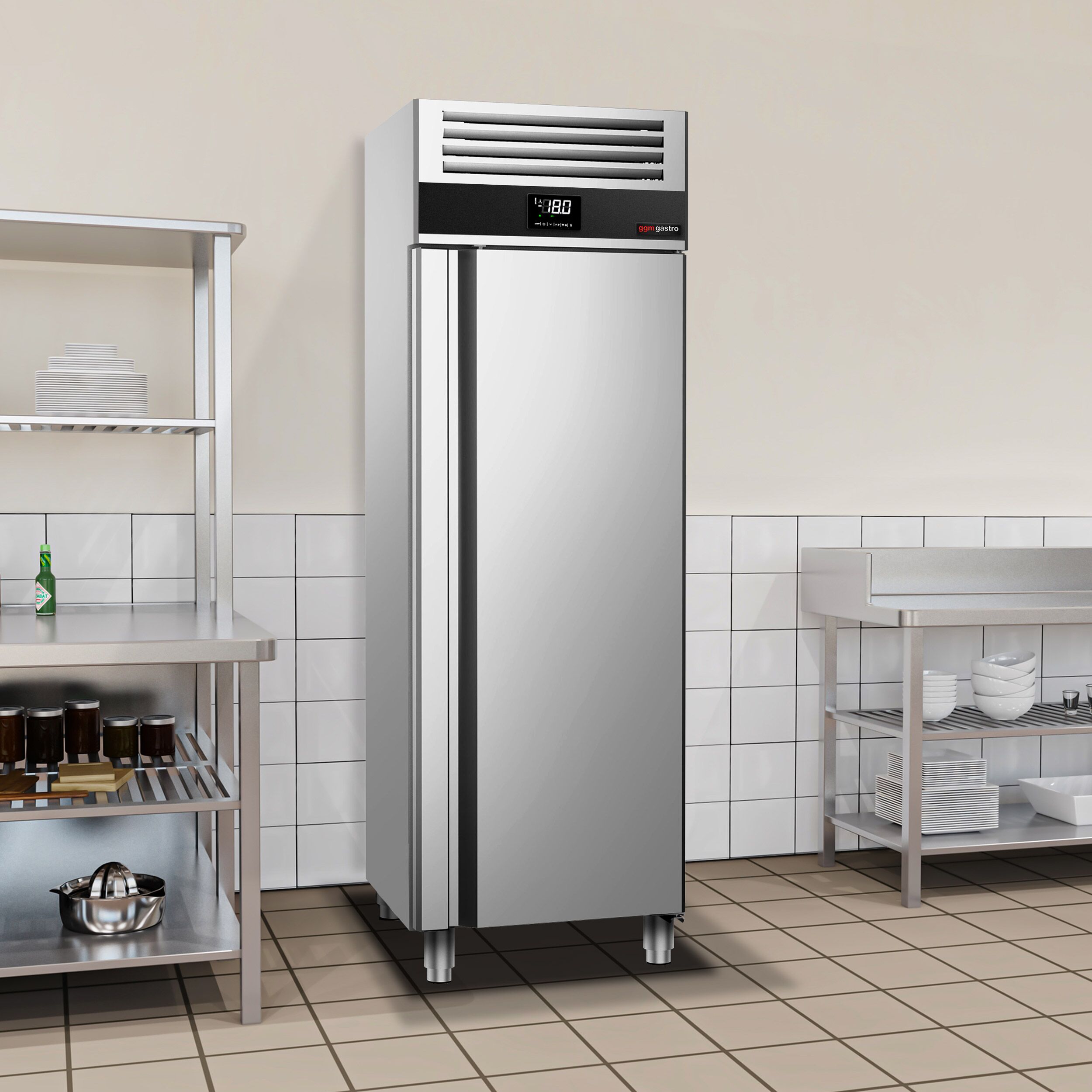 Upright Freezer Stainless steel PREMIUM - 400L - with 1 door