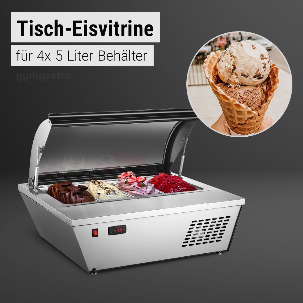 Vetrina gelato da banco - 805 mm - per 4 contenitori per gelato da 5 L - coperchio a cupola