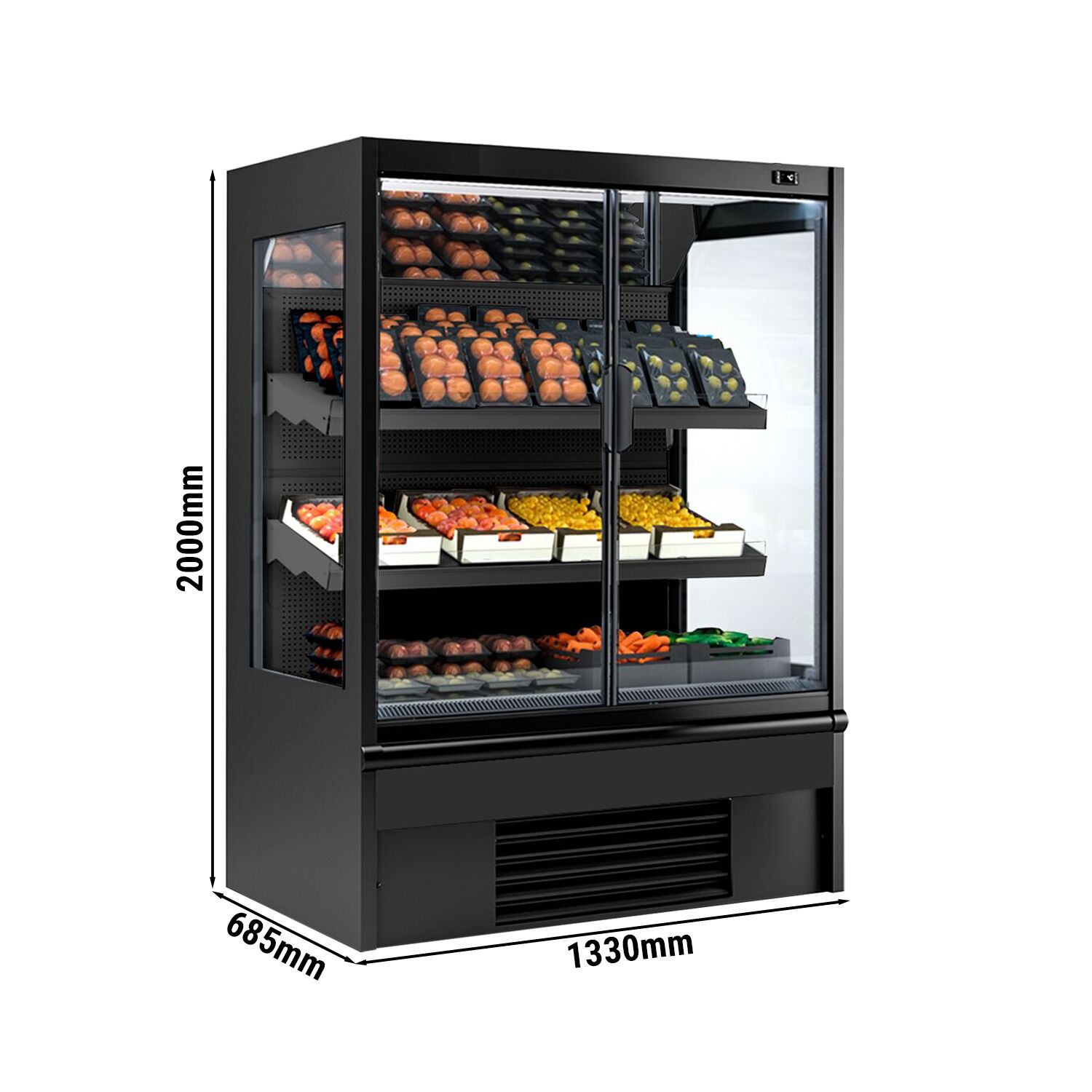 Väggkyl - 1 330 mm - 370 l - med 2 dubbelglasade glasdörrar & 2 hyllor - svart