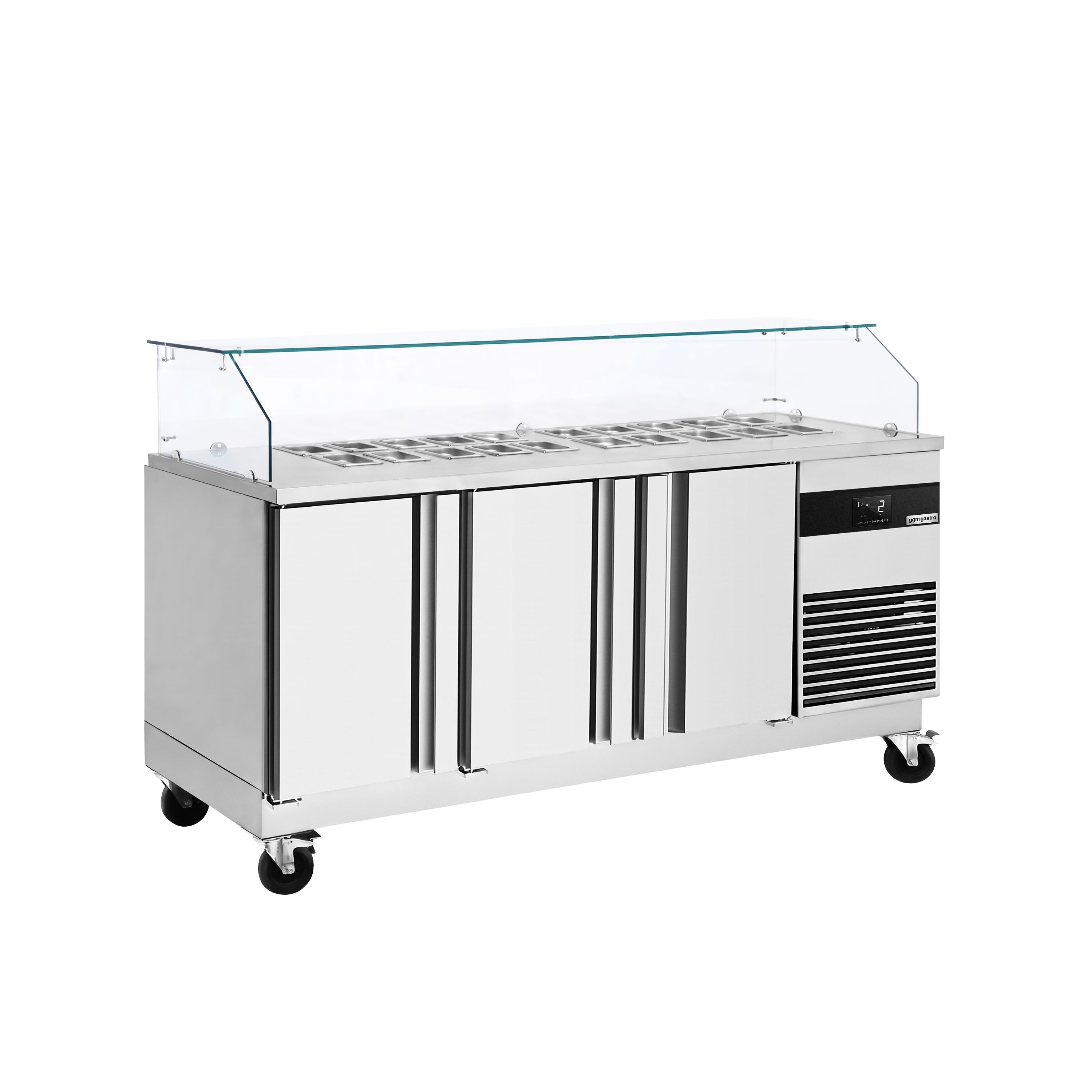 Saladette PREMIUM - 1860mm - 3 Türen - mit eckigem Glasaufsatz für 8x GN 1/6