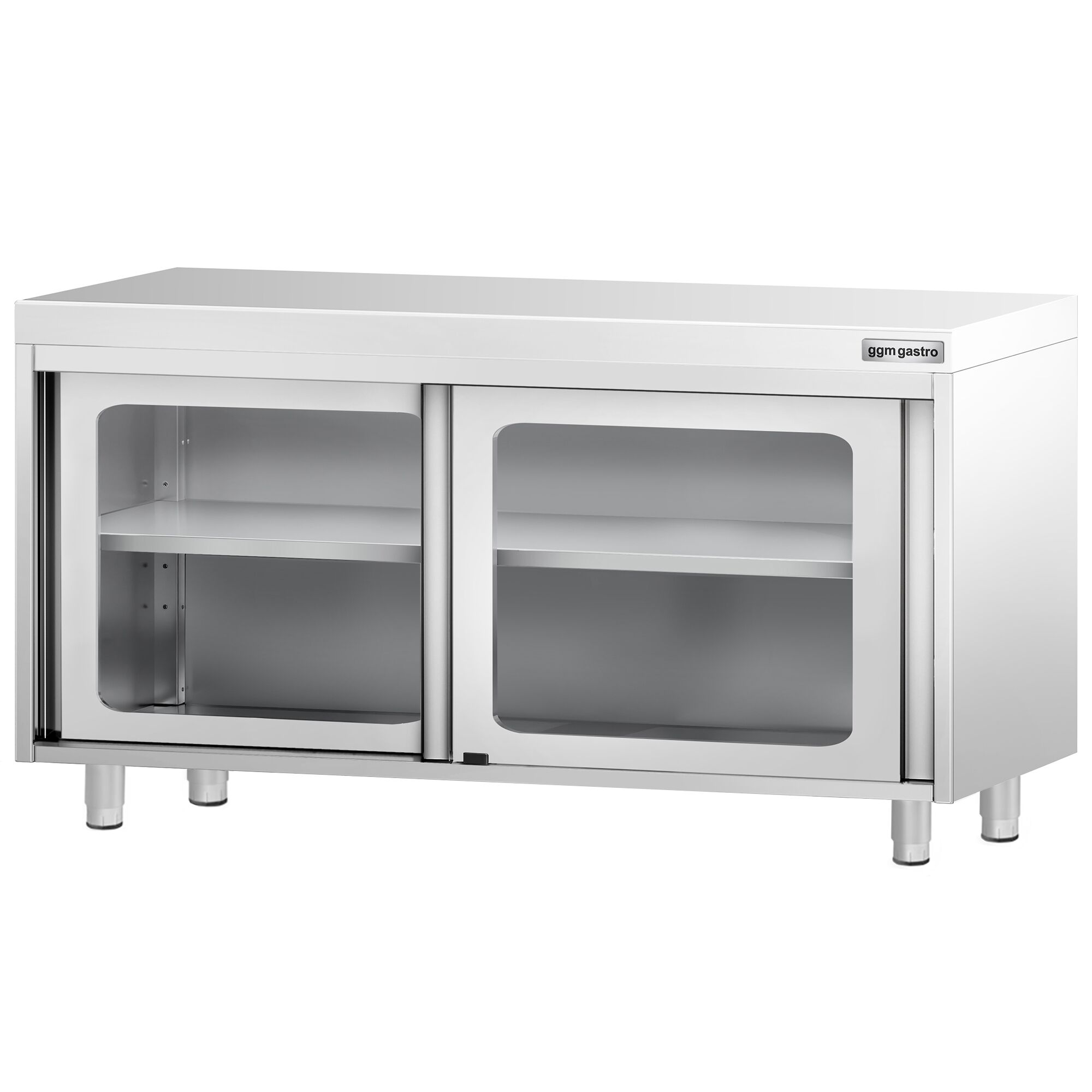 Table armoire en acier inoxydable PREMIUM - 1400x600mm - avec portes coulissantes vitrées
