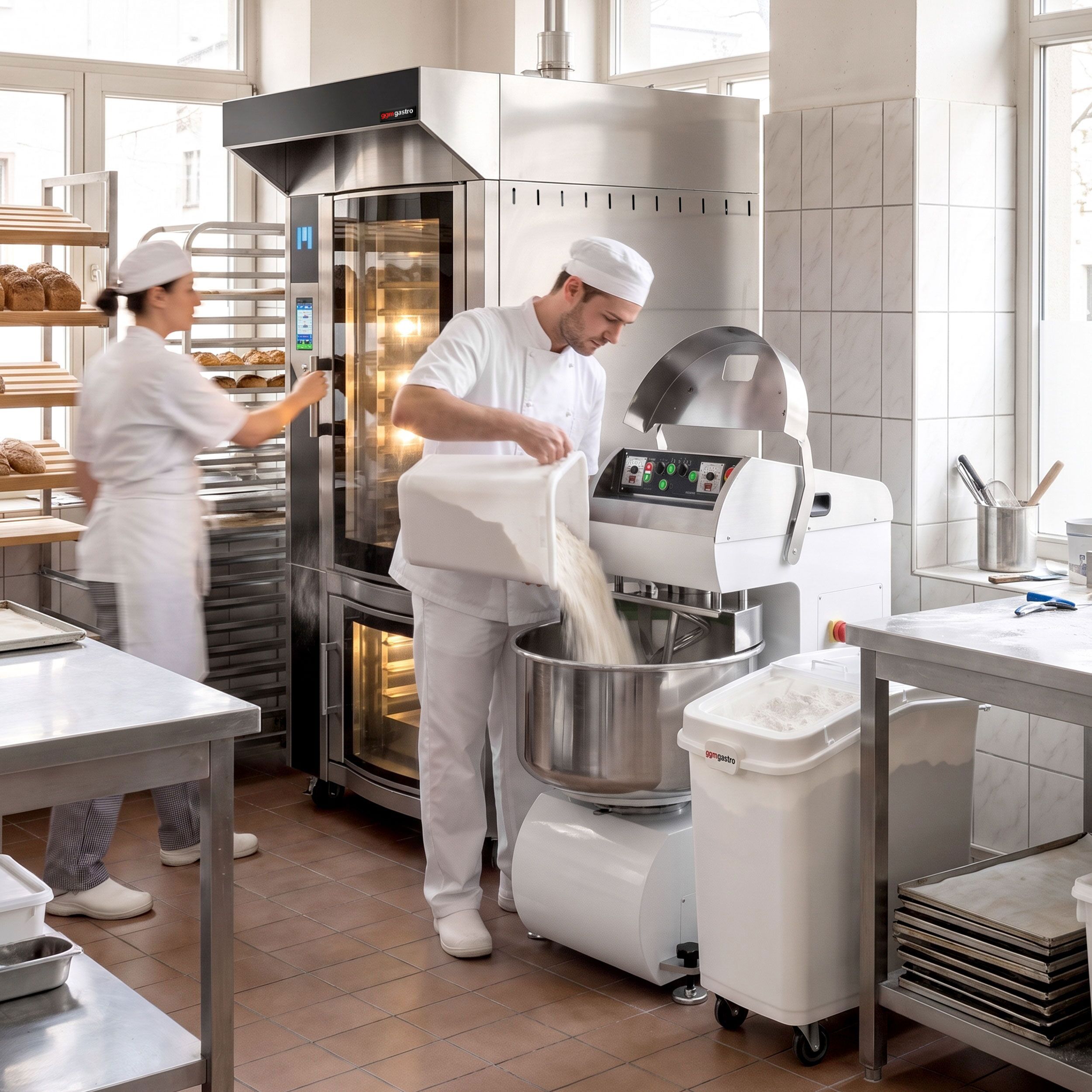Impastatrice a spirale per panifici - 70L / 40kg - 2 velocità - testa fissa - a doppio motore - con timer - 400V trifase - per impasti ad alta idratazione