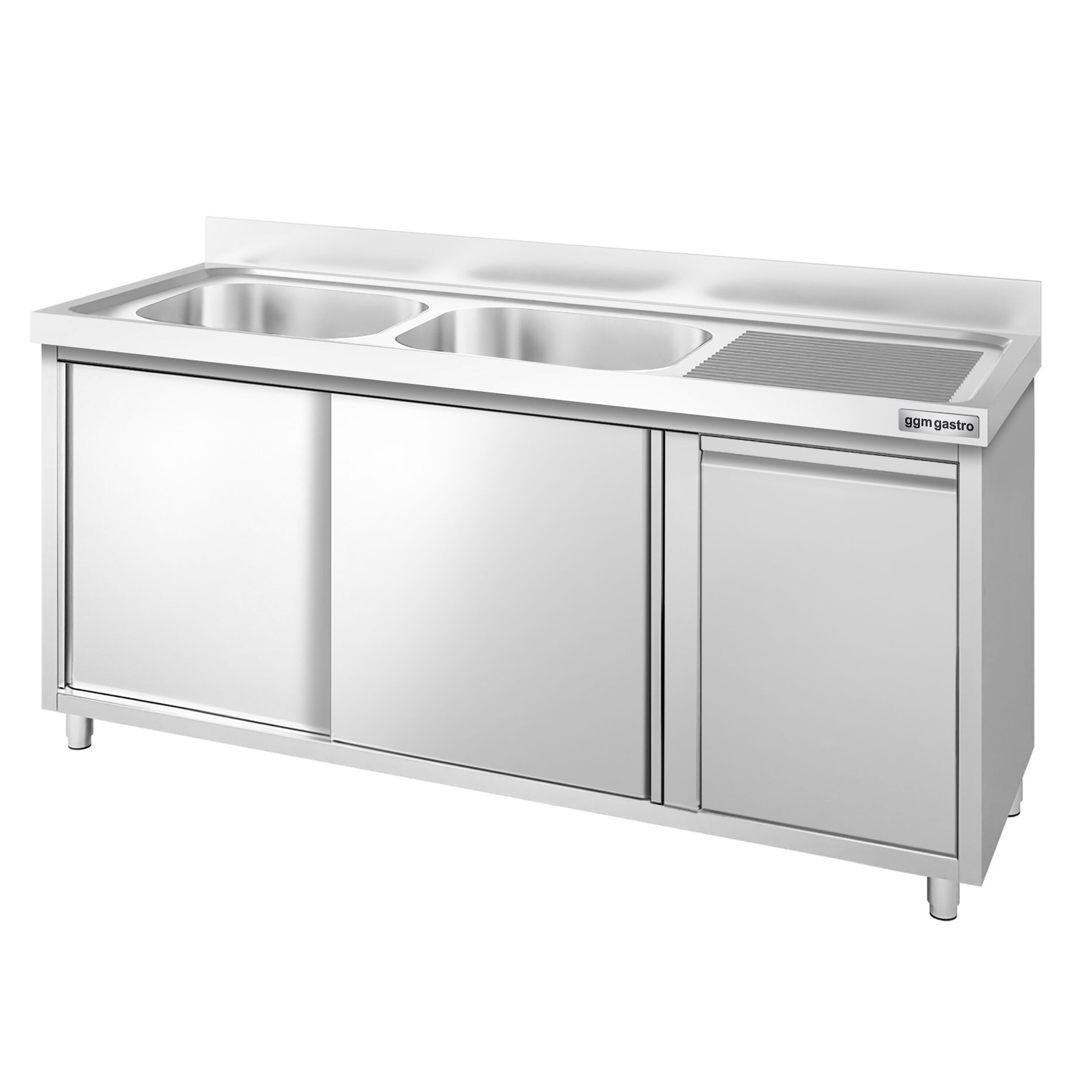 Meuble plonge PREMIUM - 1600x600mm - avec poubelle intégrée et 2 bacs