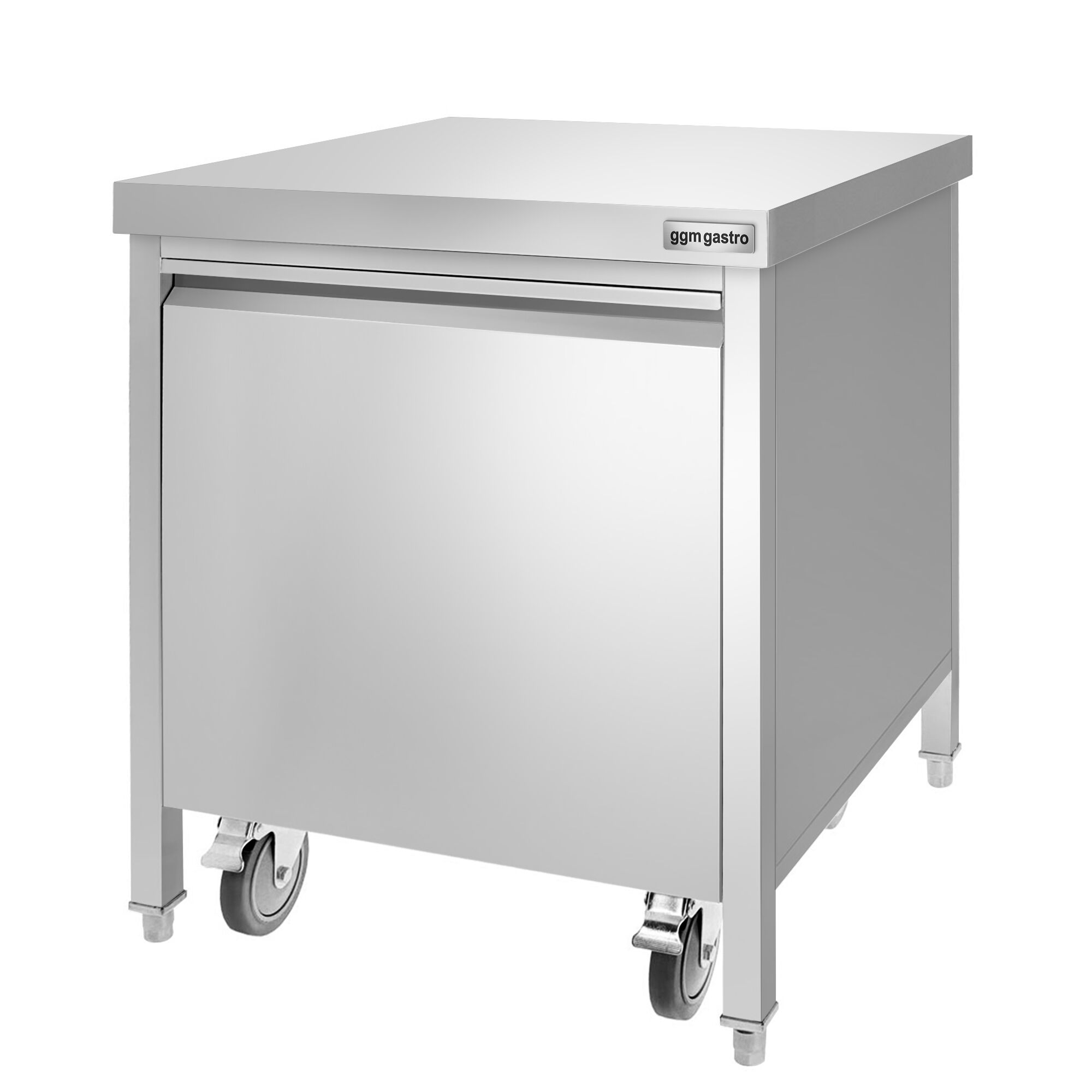 Poubelle - Carénée, avec roll-container - 50L - 700x870x700mm - avec bac intérieur amovible, ouverture d’insertion, fermeture douce - Acier inoxydable
