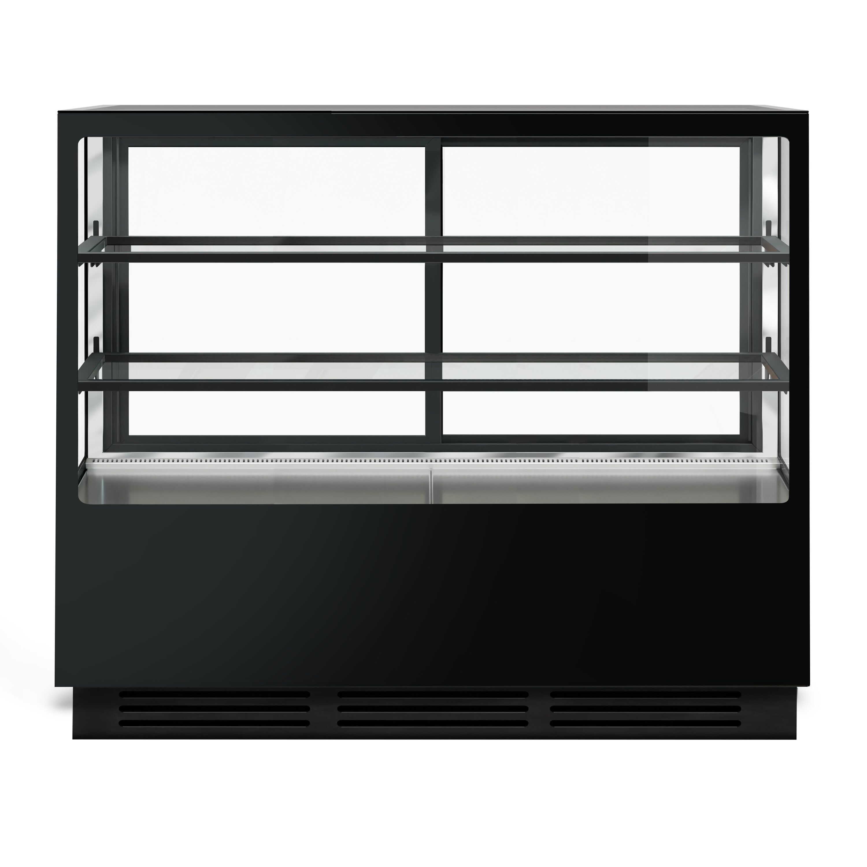 Vitrine à pâtisserie réfrigérée - 580L - 1500mm - Double vitrage - avec 2 étagères en verre - portes coulissantes vitrées arrière - Noir