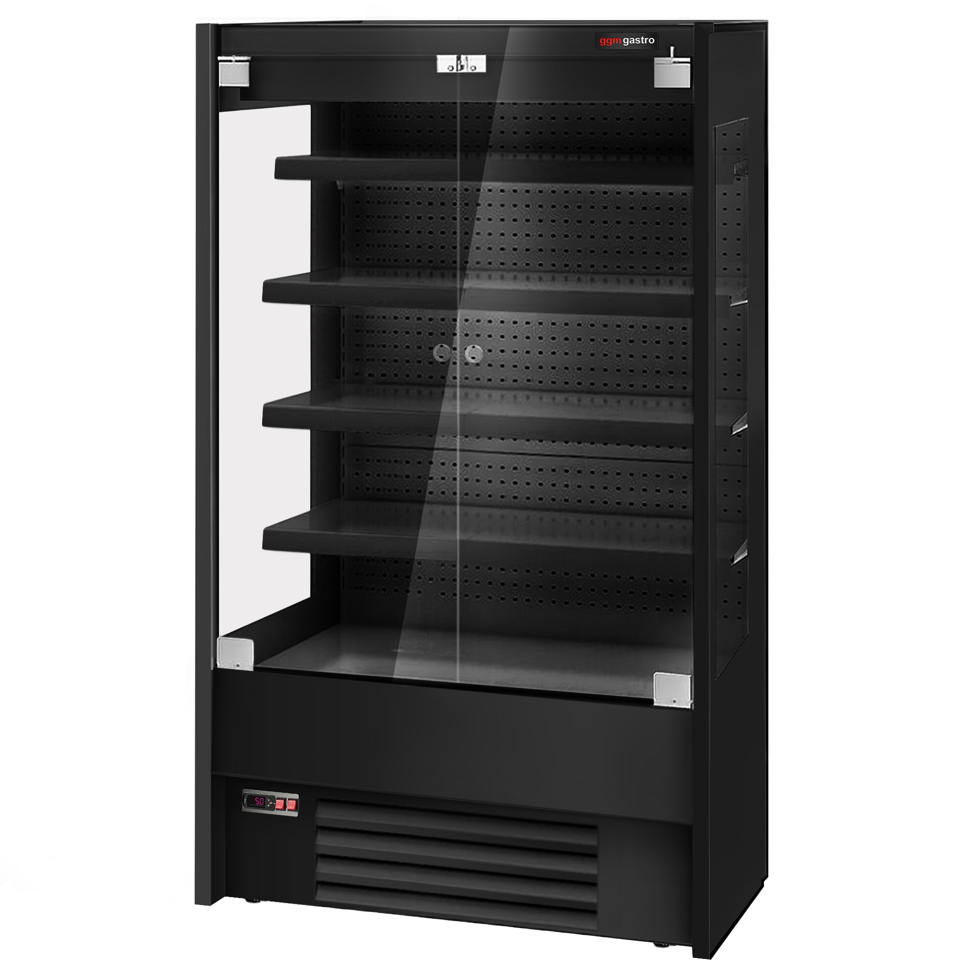 Commercial multideck display fridge - 1100mm - with 2 hinged glass doors & 4 shelves - Black