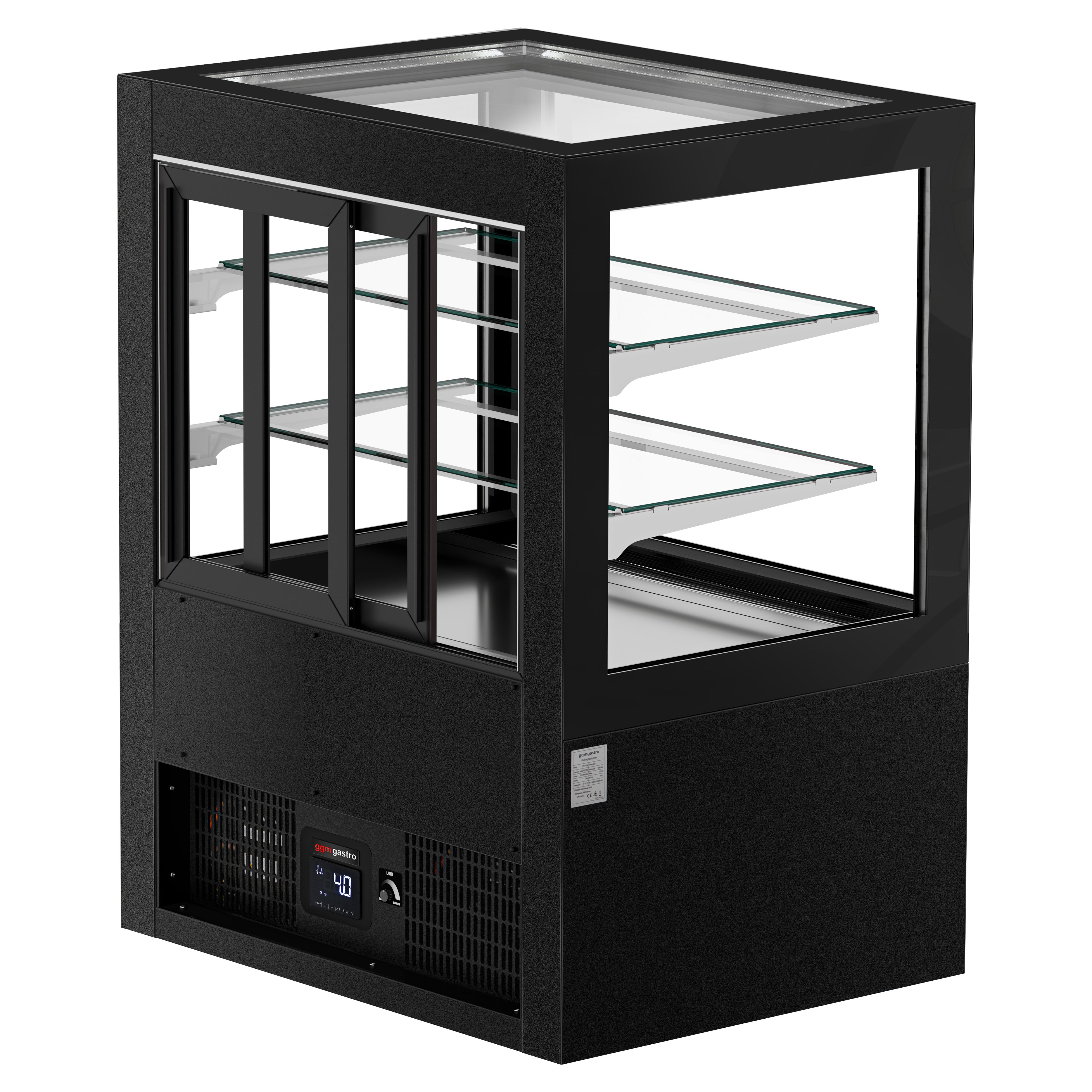 Vitrine à pâtisserie réfrigérée - 470L - 1010mm - Double vitrage - portes coulissantes vitrées arrière - pour pâtisseries - Noir