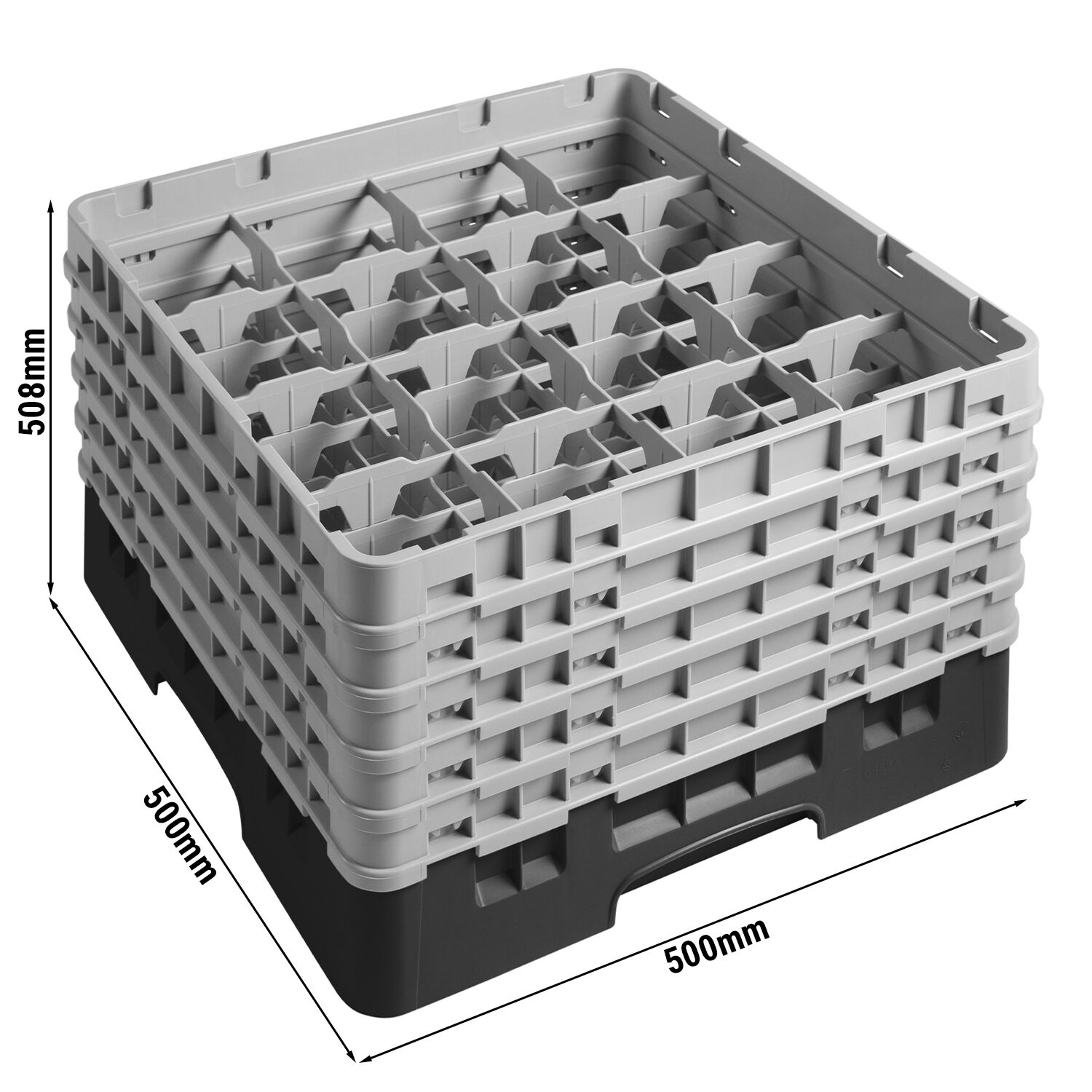 CAMBRO | CAMRACK® Glass Rack – 16 Compartments – 500×500 mm – 308 mm H – Black