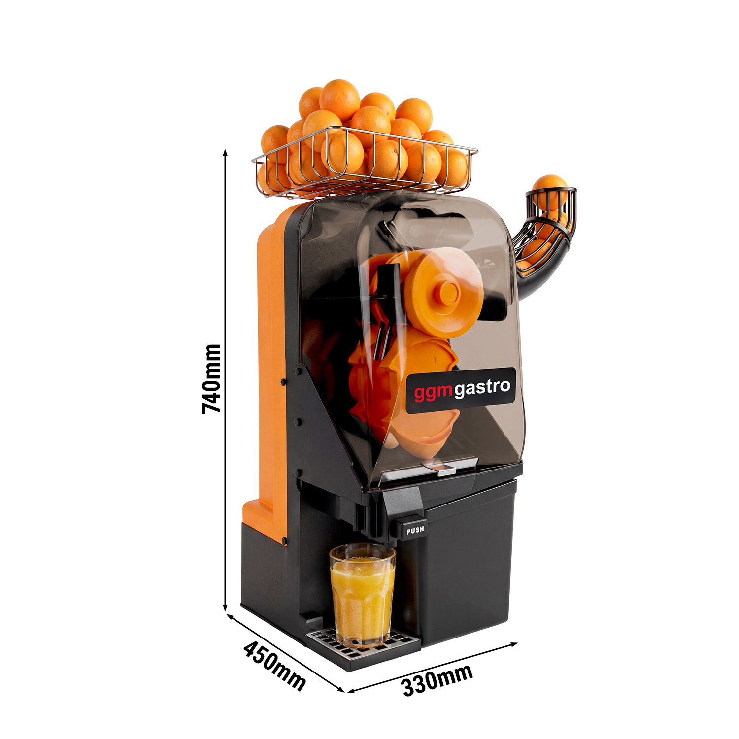 Presse-agrumes automatique professionnel - 550W - 61kg - avec dispositif d’alimentation automatique, nettoyage assisté, compteur numérique - Orange