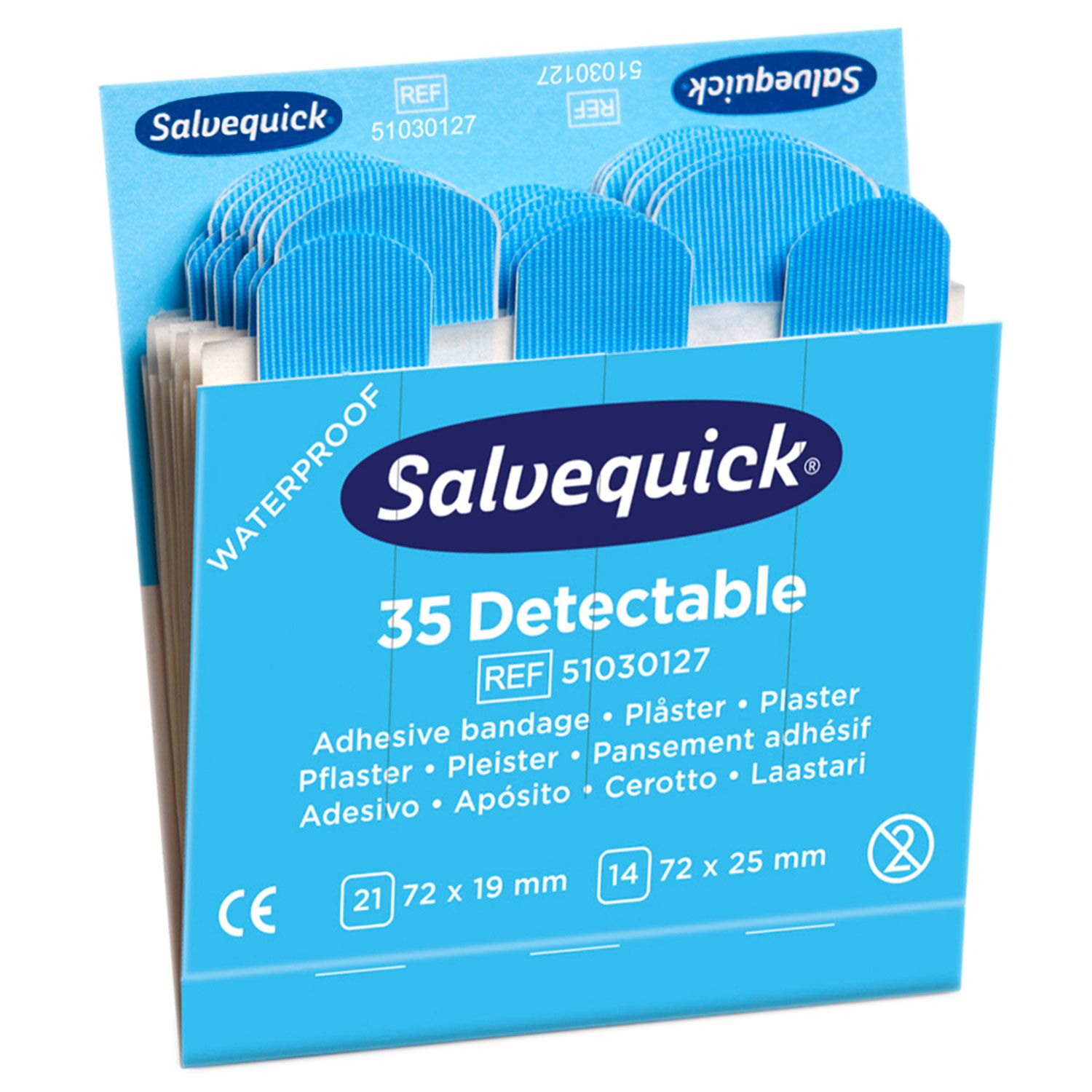 Salvequick® | Distributeur de pansements - bleus détectables, contenu complet - incl. recharges
