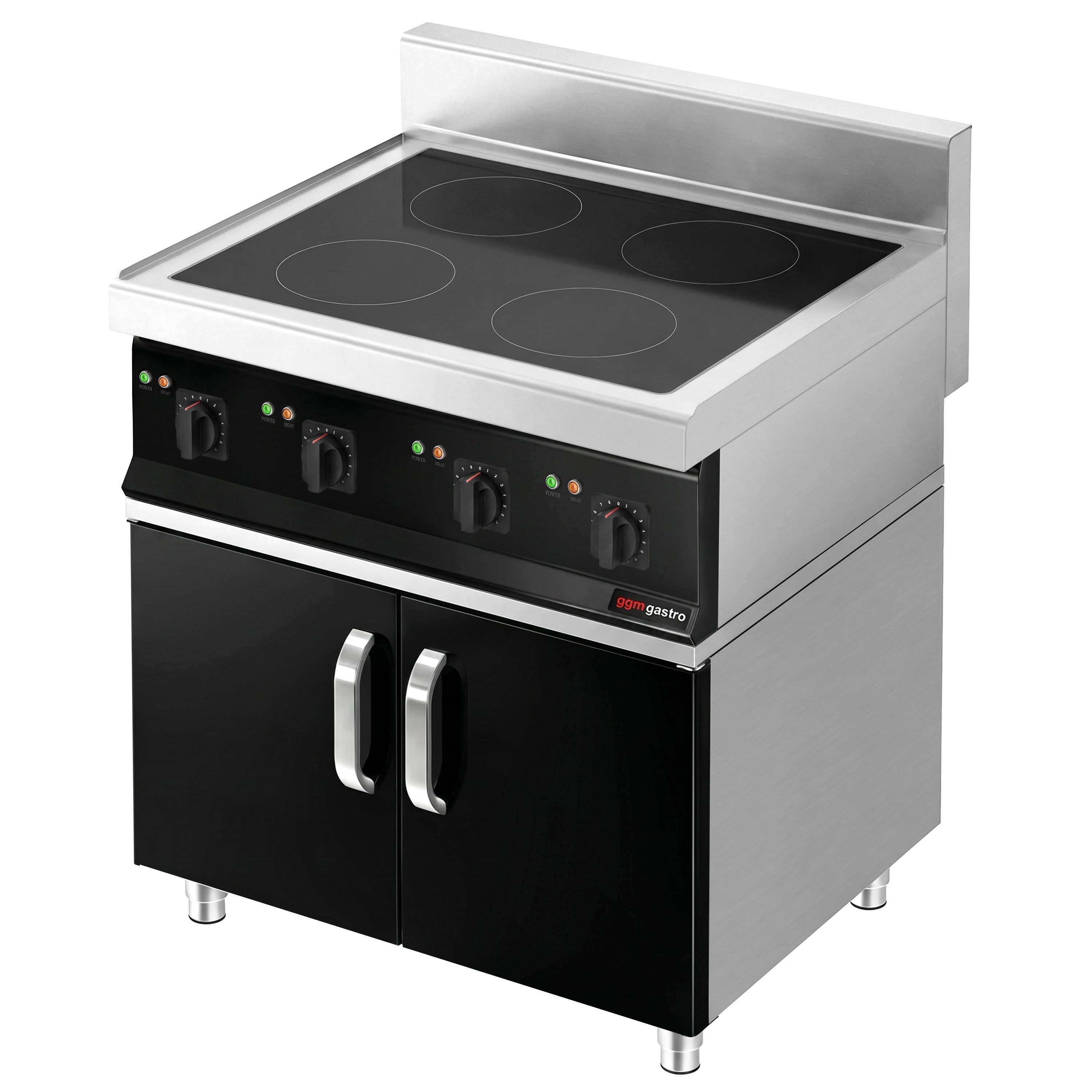 Cuisinière à induction - 14 kW - 4 plaques de cuisson - incl. meuble bas avec 2 portes