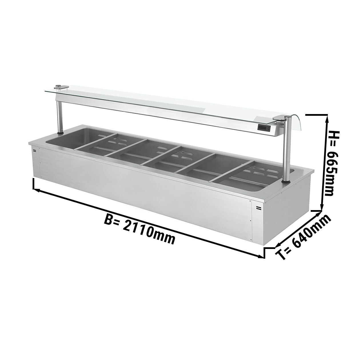 Einbau Bain-Marie - 2100mm - 6x GN 1/1 - 4,38 kW - mit Glas-Hustenschutz